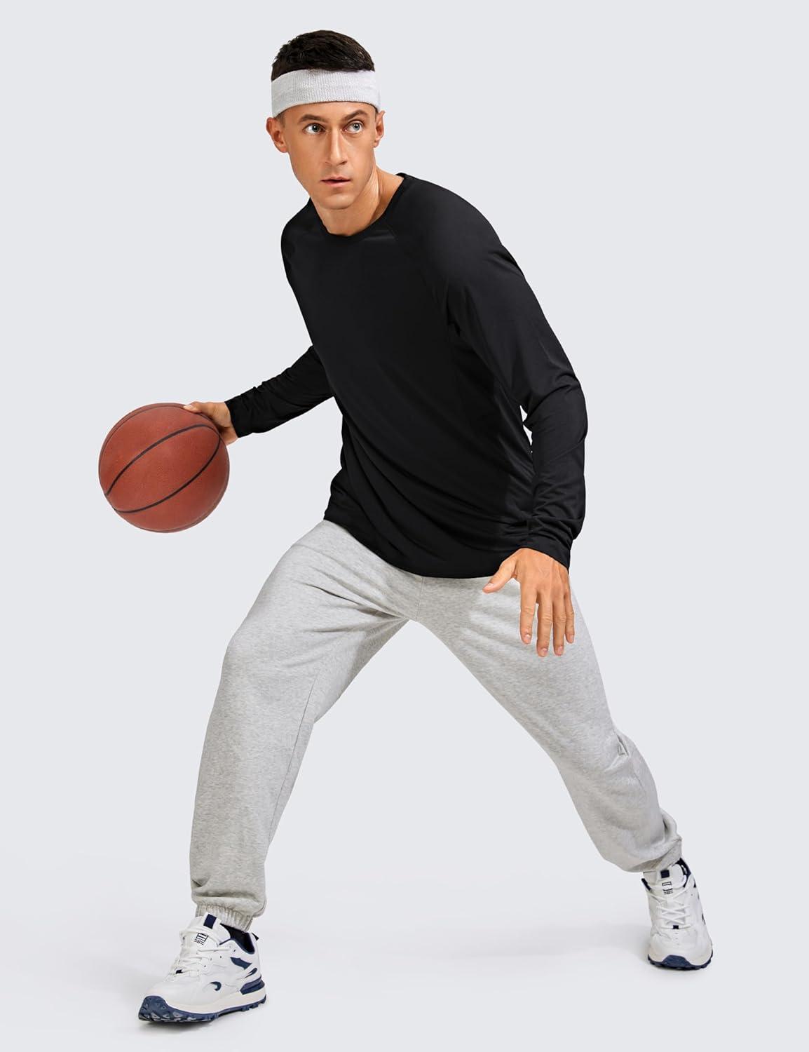 imageCRZ YOGA Crewneck Workout Long Sleeve Shirts for Men Quick Dry Running Athletic TShirts Lightweight Basic TopsBlack