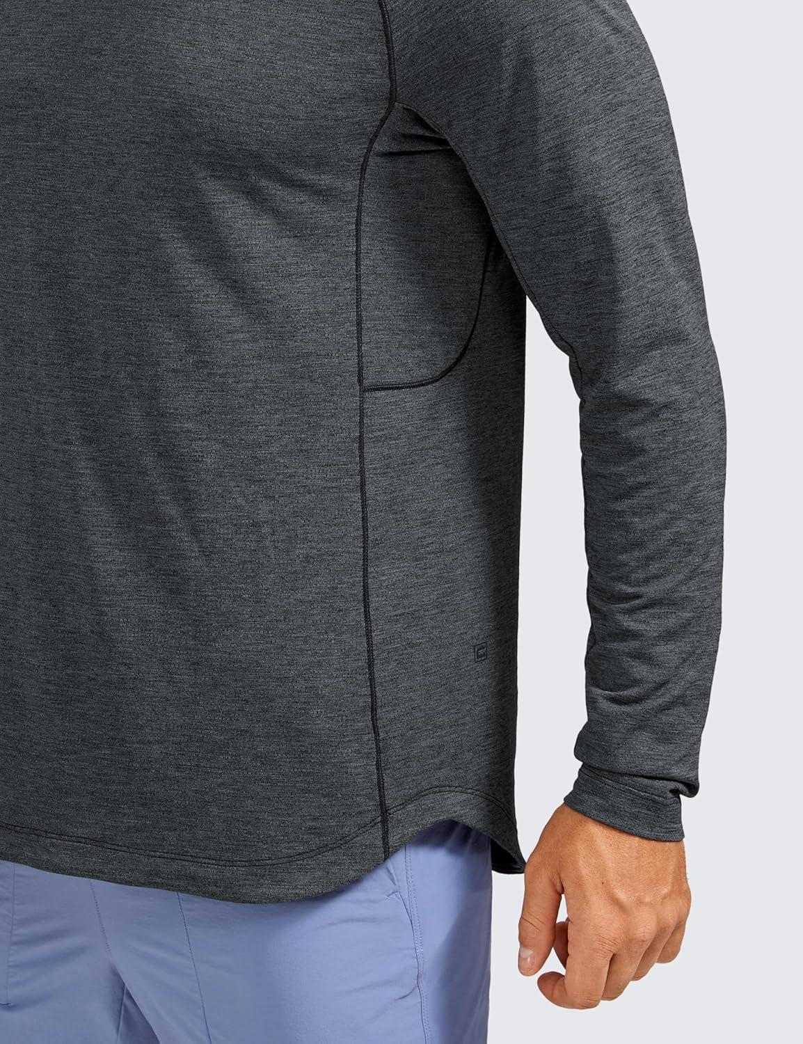 imageCRZ YOGA Crewneck Workout Long Sleeve Shirts for Men Quick Dry Running Athletic TShirts Lightweight Basic TopsCarbon Heather