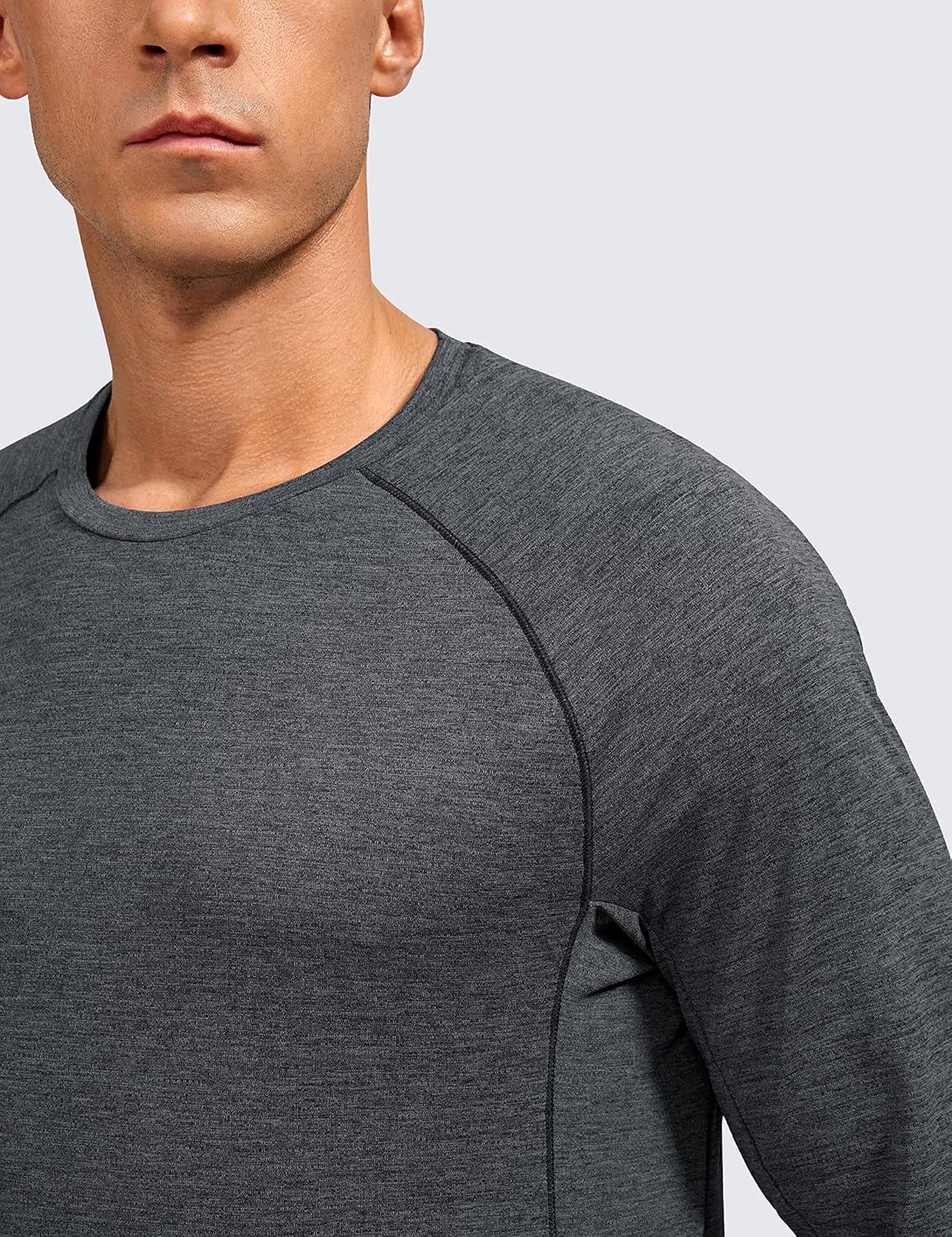 imageCRZ YOGA Crewneck Workout Long Sleeve Shirts for Men Quick Dry Running Athletic TShirts Lightweight Basic TopsCarbon Heather