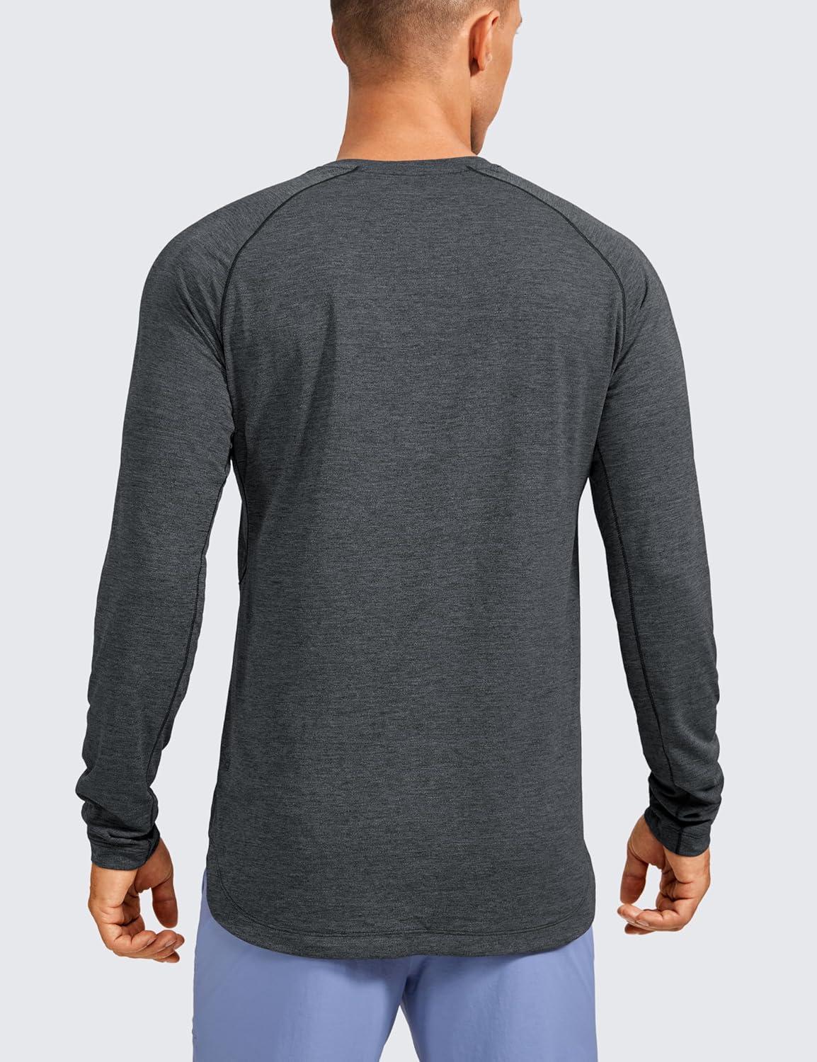 imageCRZ YOGA Crewneck Workout Long Sleeve Shirts for Men Quick Dry Running Athletic TShirts Lightweight Basic TopsCarbon Heather