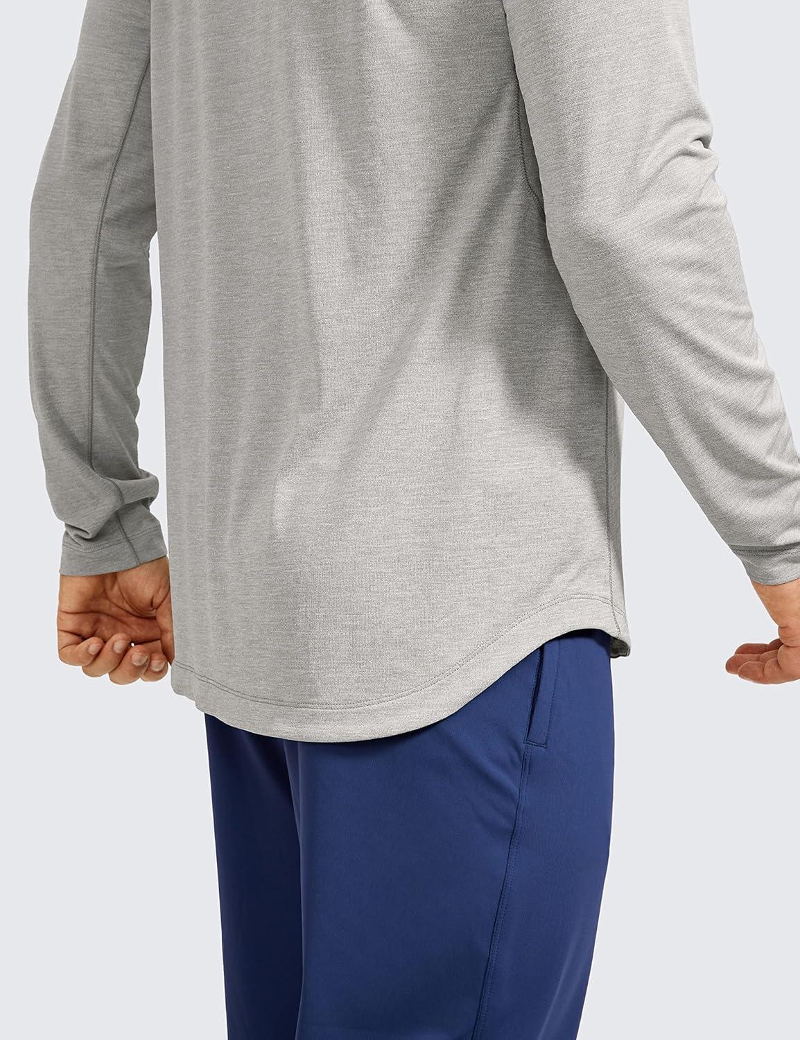 imageCRZ YOGA Crewneck Workout Long Sleeve Shirts for Men Quick Dry Running Athletic TShirts Lightweight Basic TopsLight Gray Heather