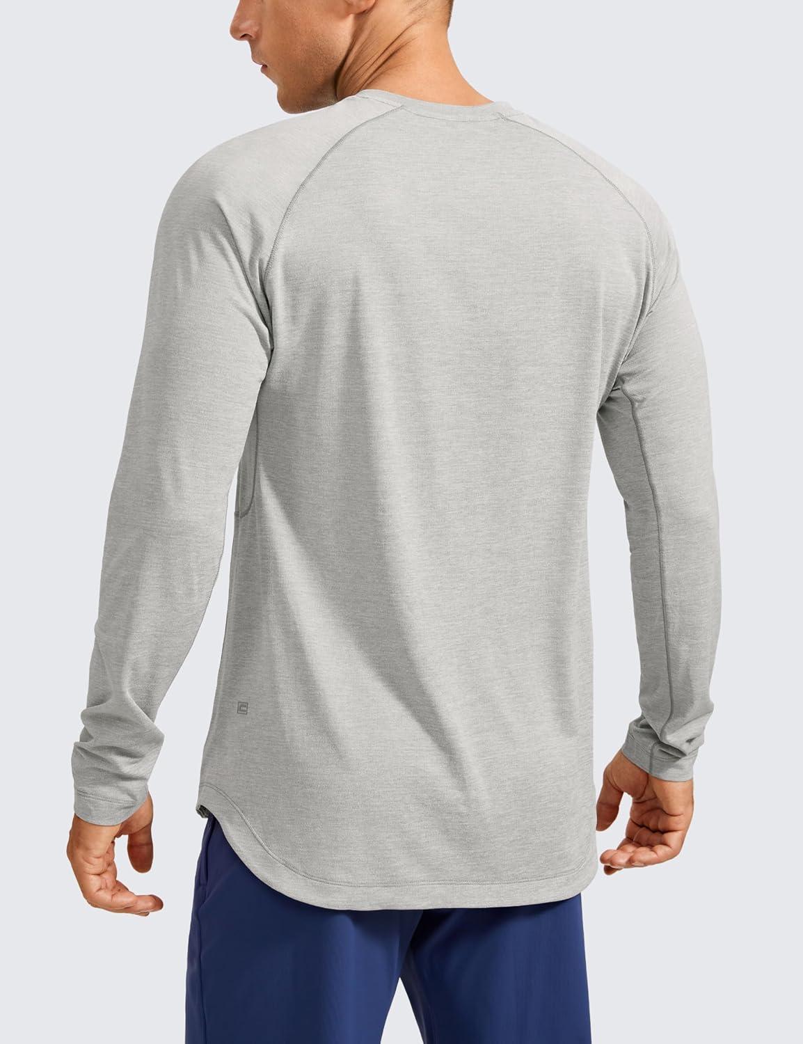 imageCRZ YOGA Crewneck Workout Long Sleeve Shirts for Men Quick Dry Running Athletic TShirts Lightweight Basic TopsLight Gray Heather