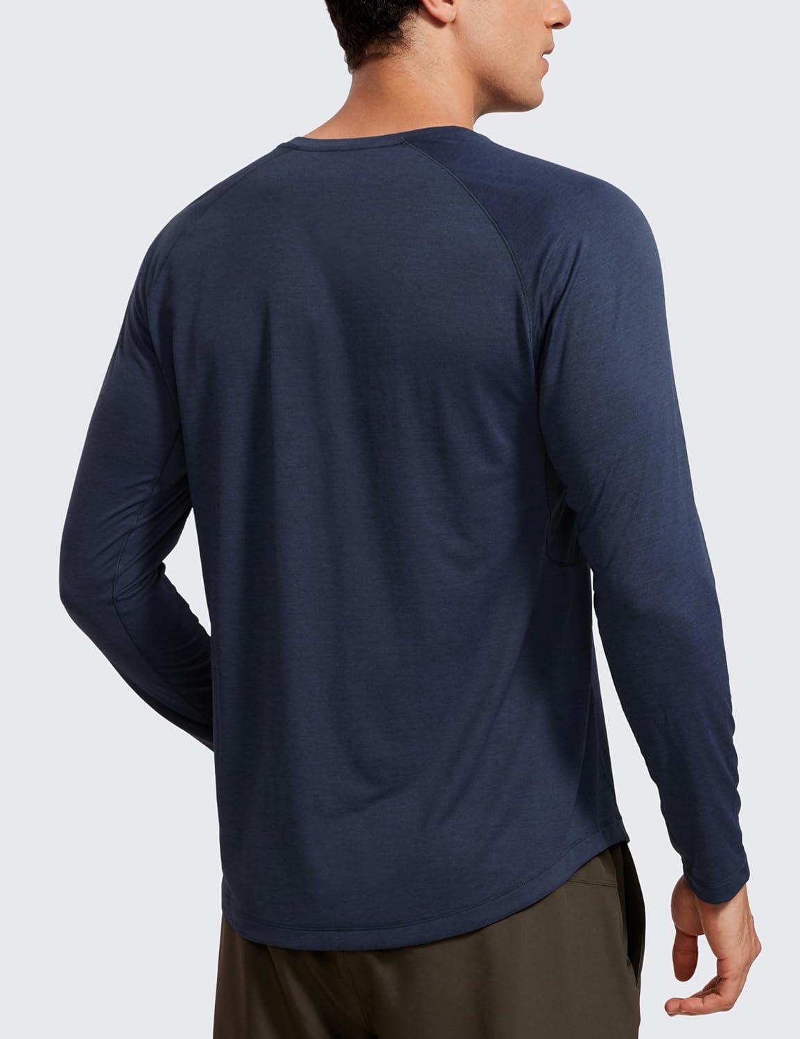 imageCRZ YOGA Crewneck Workout Long Sleeve Shirts for Men Quick Dry Running Athletic TShirts Lightweight Basic TopsNavyheather
