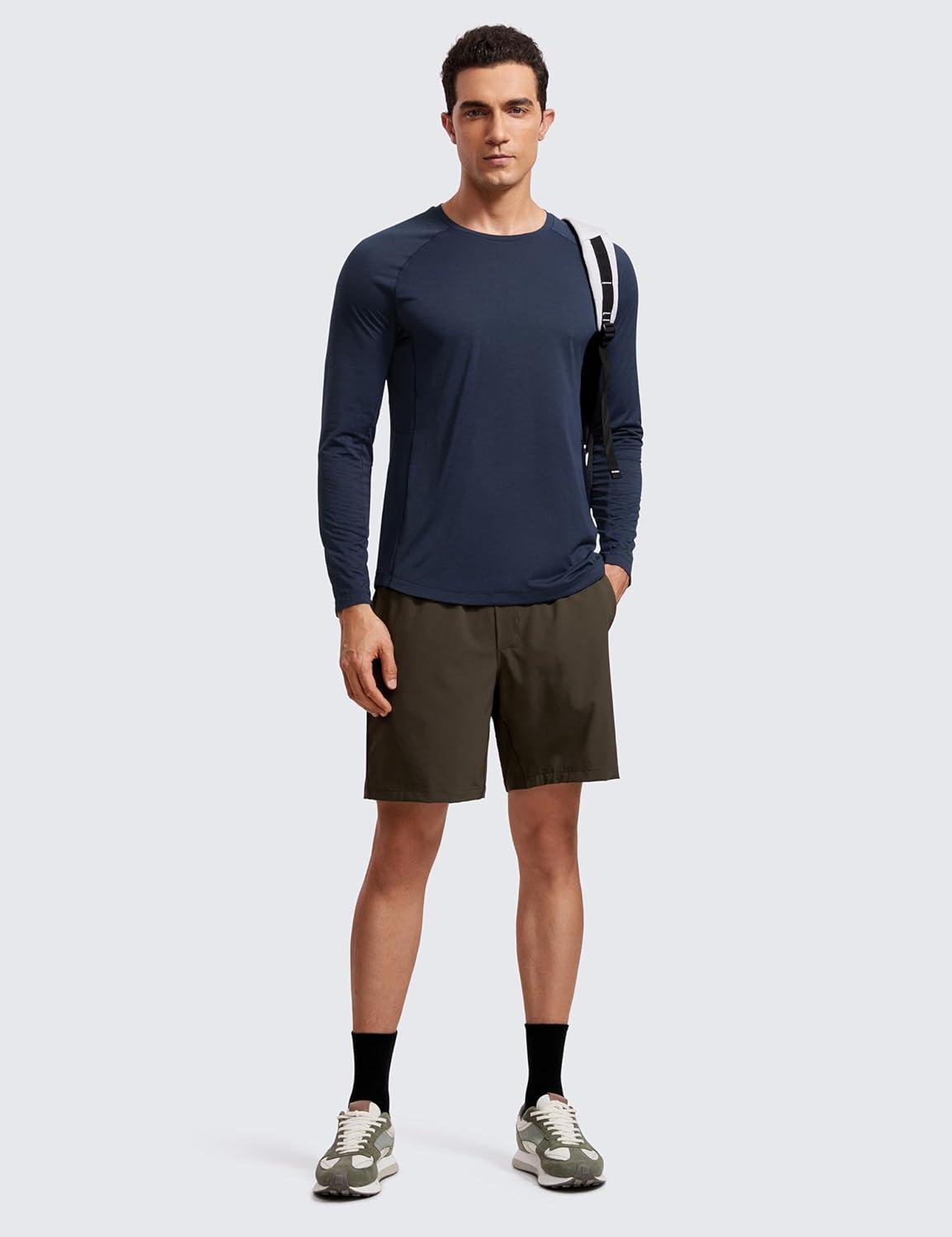 imageCRZ YOGA Crewneck Workout Long Sleeve Shirts for Men Quick Dry Running Athletic TShirts Lightweight Basic TopsNavyheather