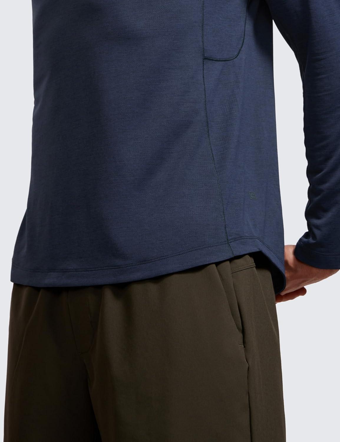 imageCRZ YOGA Crewneck Workout Long Sleeve Shirts for Men Quick Dry Running Athletic TShirts Lightweight Basic TopsNavyheather