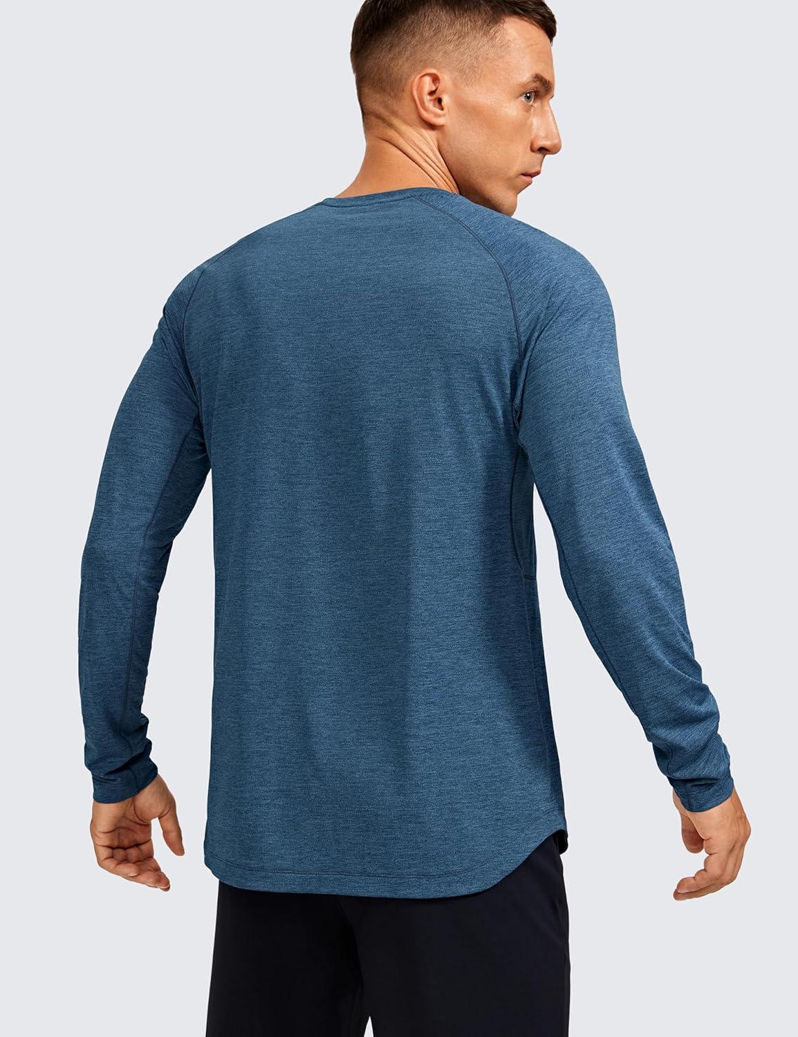 imageCRZ YOGA Crewneck Workout Long Sleeve Shirts for Men Quick Dry Running Athletic TShirts Lightweight Basic TopsOcean Blue Heather