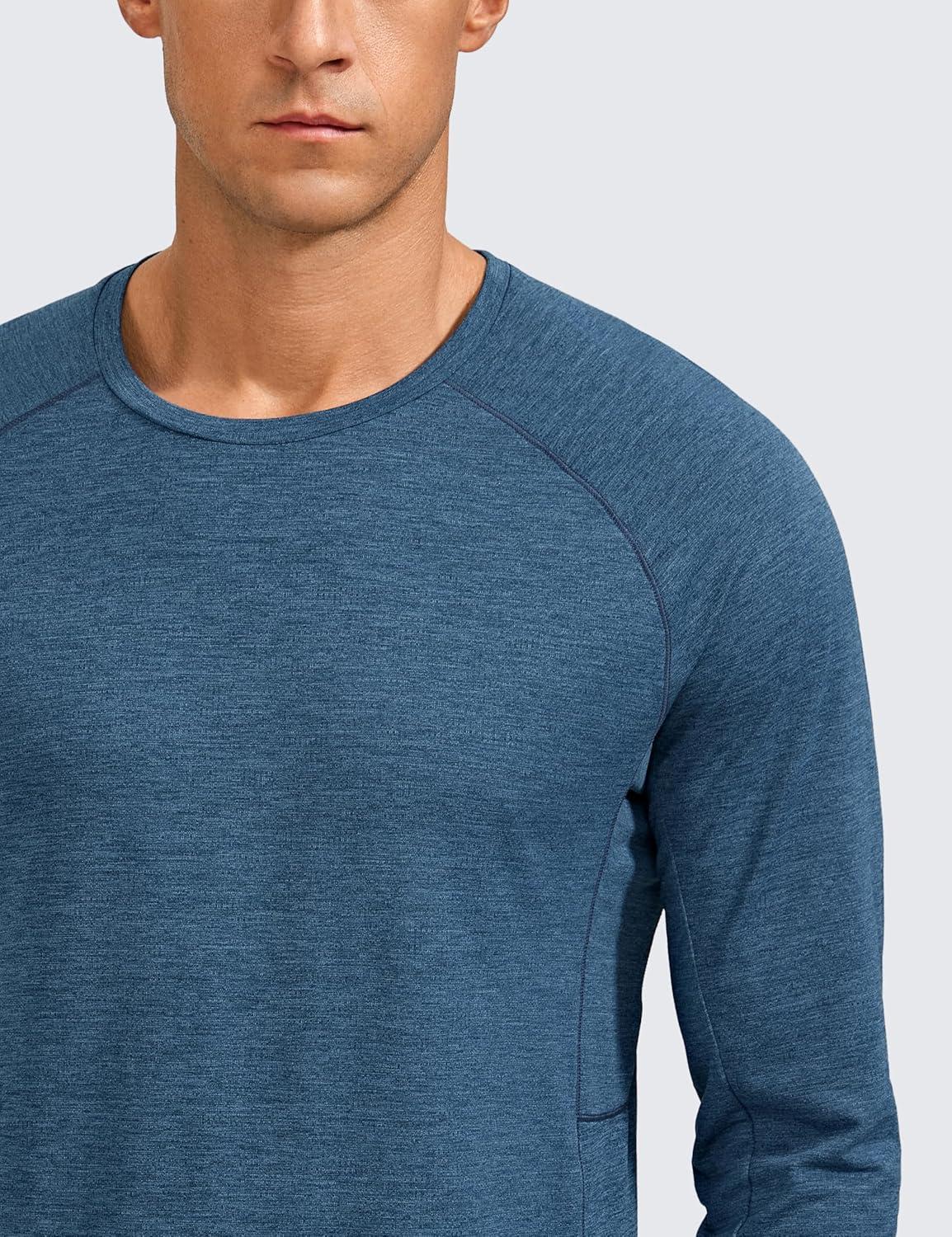 imageCRZ YOGA Crewneck Workout Long Sleeve Shirts for Men Quick Dry Running Athletic TShirts Lightweight Basic TopsOcean Blue Heather