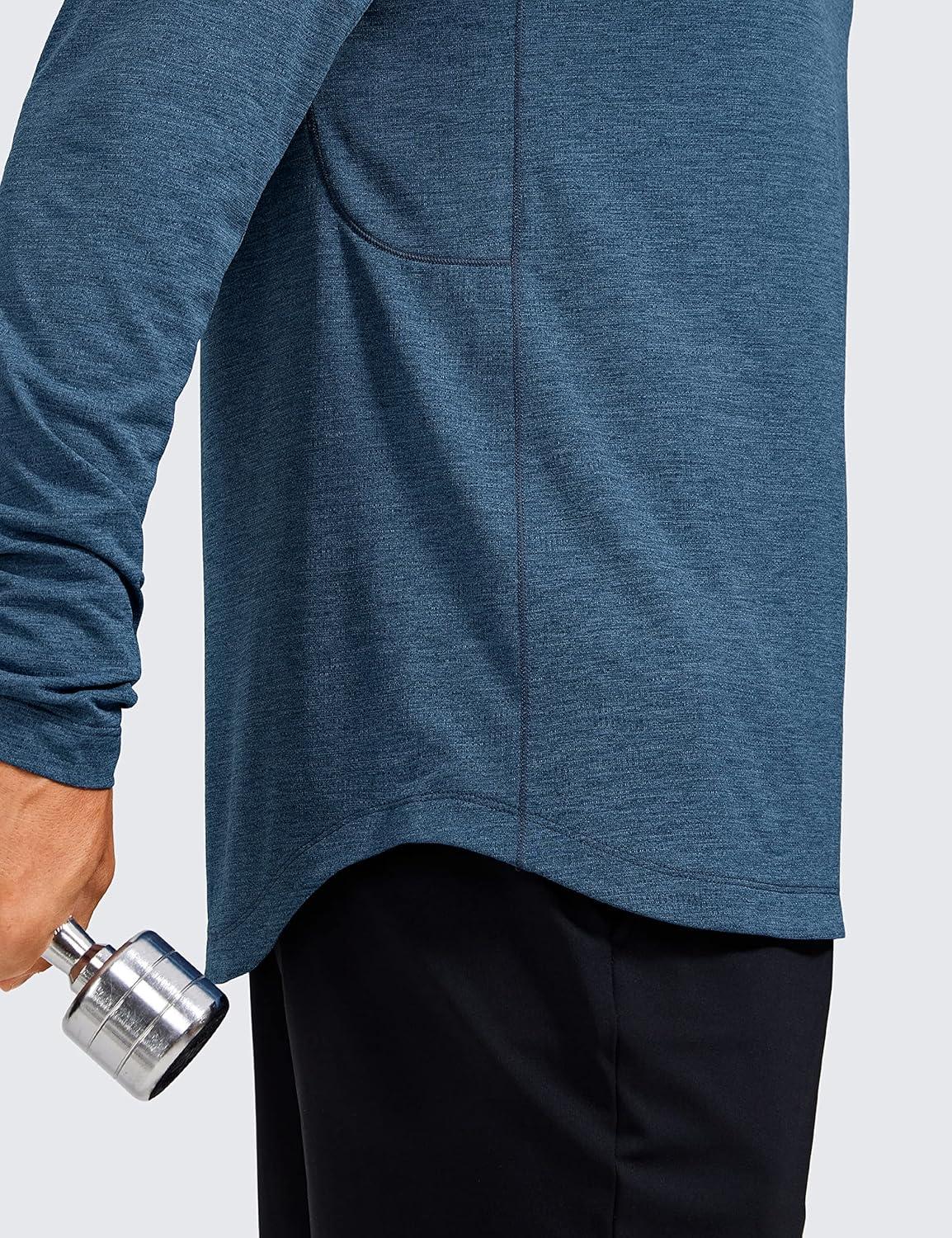 imageCRZ YOGA Crewneck Workout Long Sleeve Shirts for Men Quick Dry Running Athletic TShirts Lightweight Basic TopsOcean Blue Heather