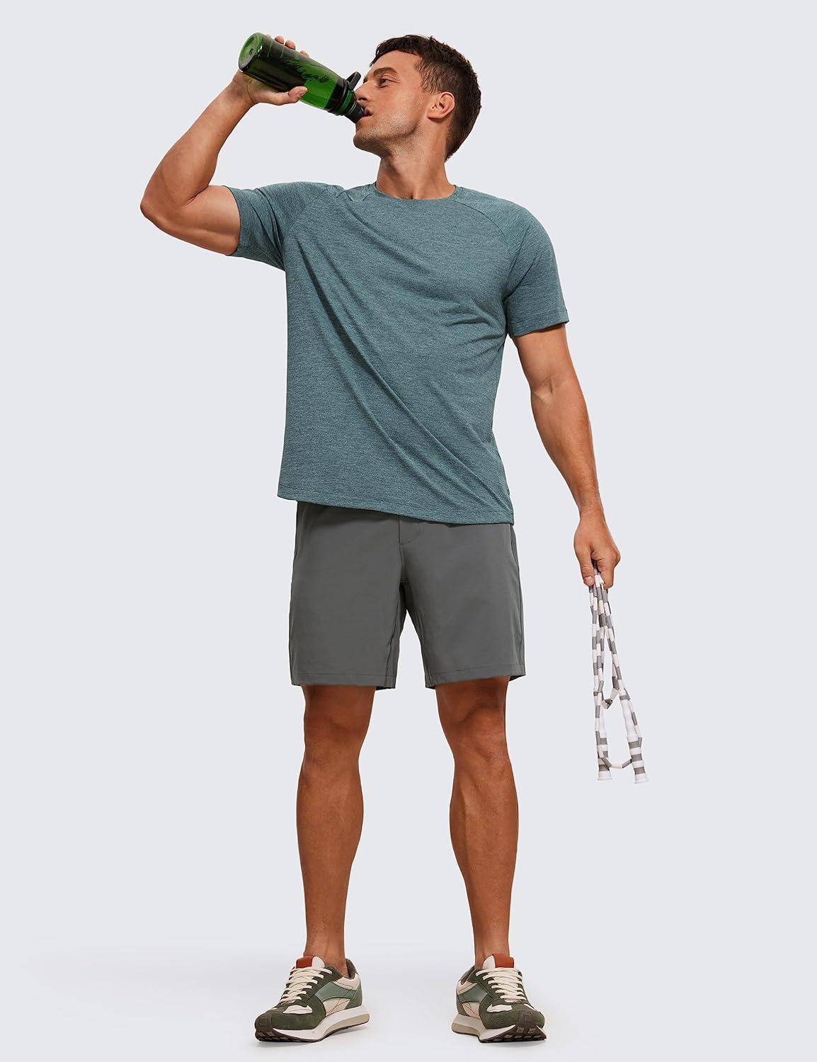 imageCRZ YOGA Crewneck Workout Shirts for Men Quick Dry Running Athletic TShirts Lightweight Basic TopsSmoked Spruce Heather