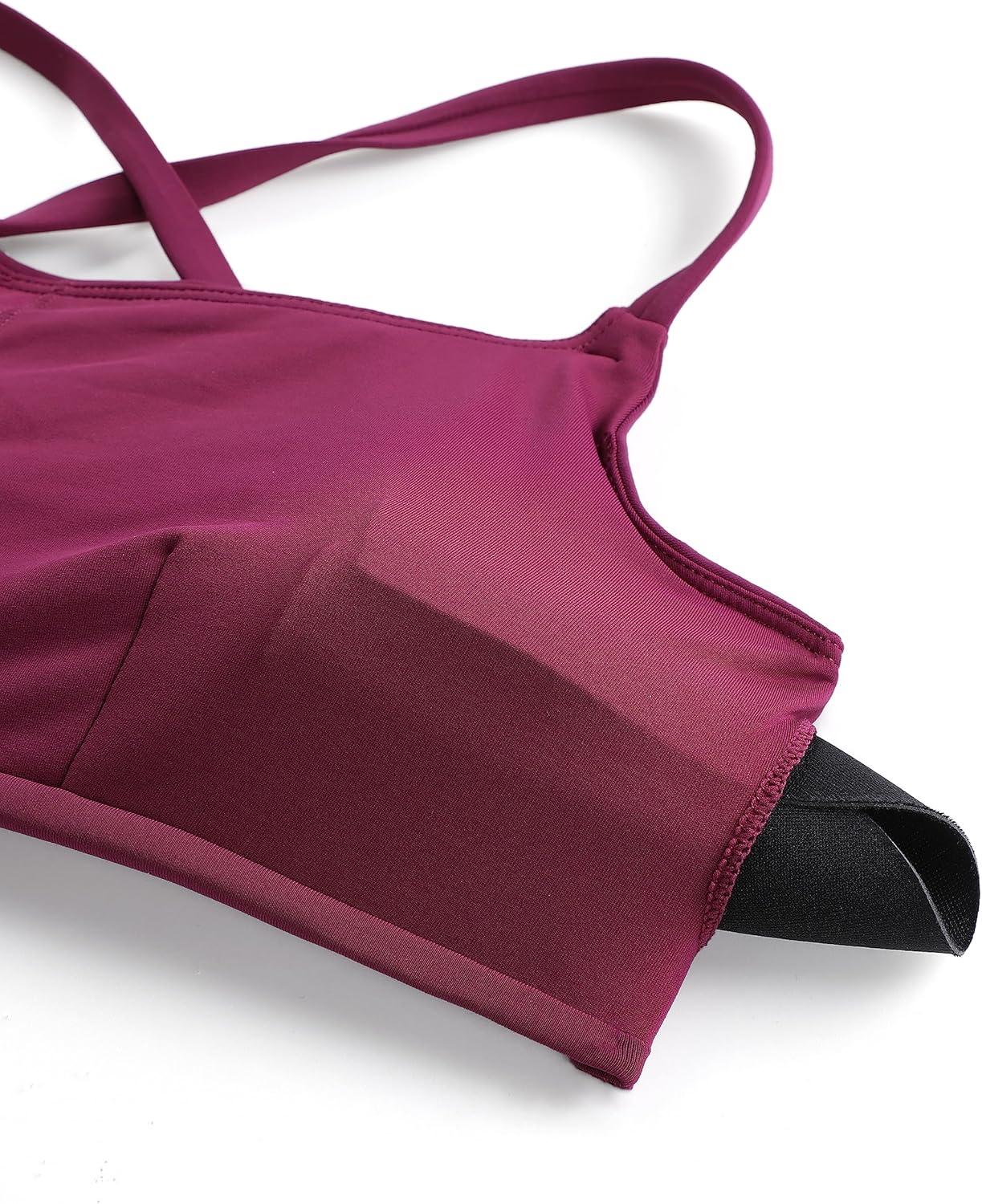 imageCRZ YOGA DDD Scoop Neck Bikini Tops for Women Padded Adjustable Spaghetti Straps Bathing Swimsuit Sports BraFuchsia