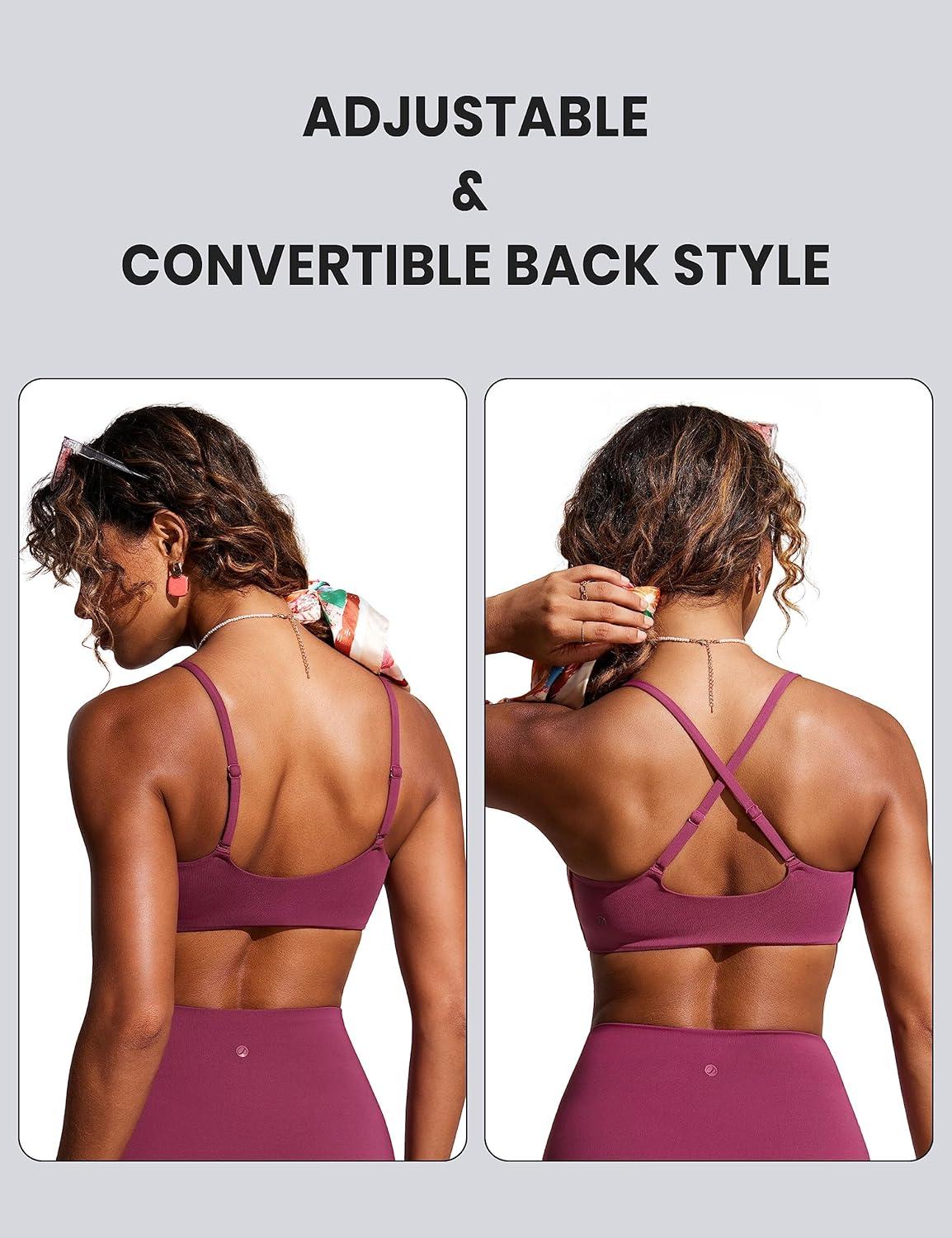 imageCRZ YOGA DDD Scoop Neck Bikini Tops for Women Padded Adjustable Spaghetti Straps Bathing Swimsuit Sports BraFuchsia