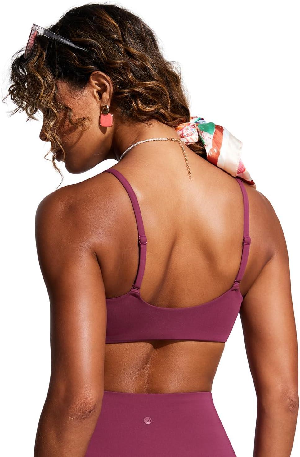 imageCRZ YOGA DDD Scoop Neck Bikini Tops for Women Padded Adjustable Spaghetti Straps Bathing Swimsuit Sports BraFuchsia