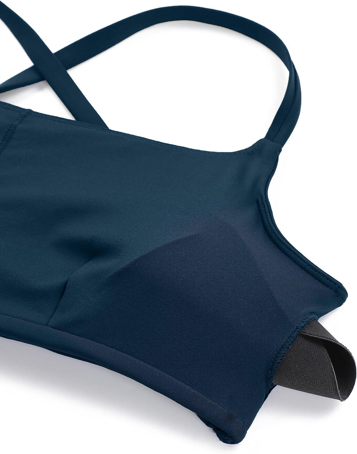 imageCRZ YOGA DDD Scoop Neck Bikini Tops for Women Padded Adjustable Spaghetti Straps Bathing Swimsuit Sports BraInsignia Blue