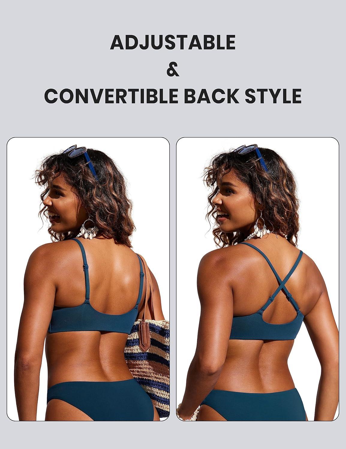 imageCRZ YOGA DDD Scoop Neck Bikini Tops for Women Padded Adjustable Spaghetti Straps Bathing Swimsuit Sports BraInsignia Blue