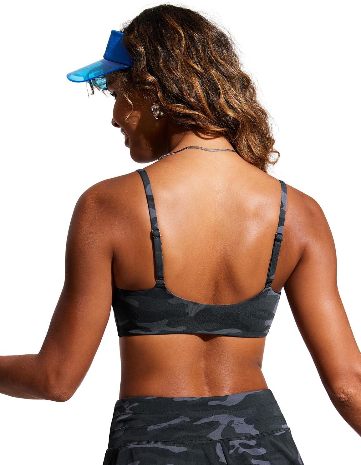 imageCRZ YOGA DDD Scoop Neck Bikini Tops for Women Padded Adjustable Spaghetti Straps Bathing Swimsuit Sports BraJungle Camouflage Gray