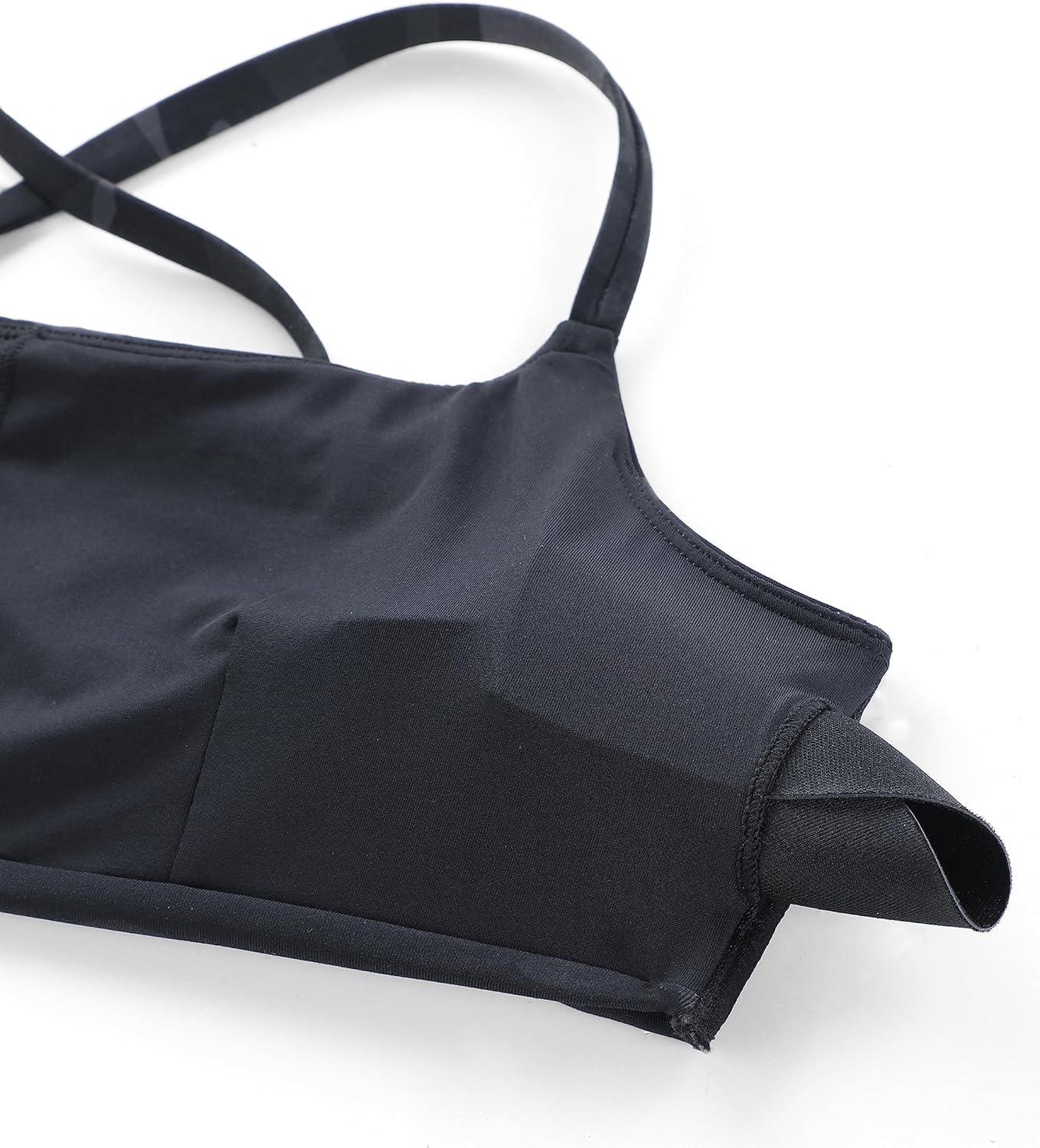 imageCRZ YOGA DDD Scoop Neck Bikini Tops for Women Padded Adjustable Spaghetti Straps Bathing Swimsuit Sports BraJungle Camouflage Gray