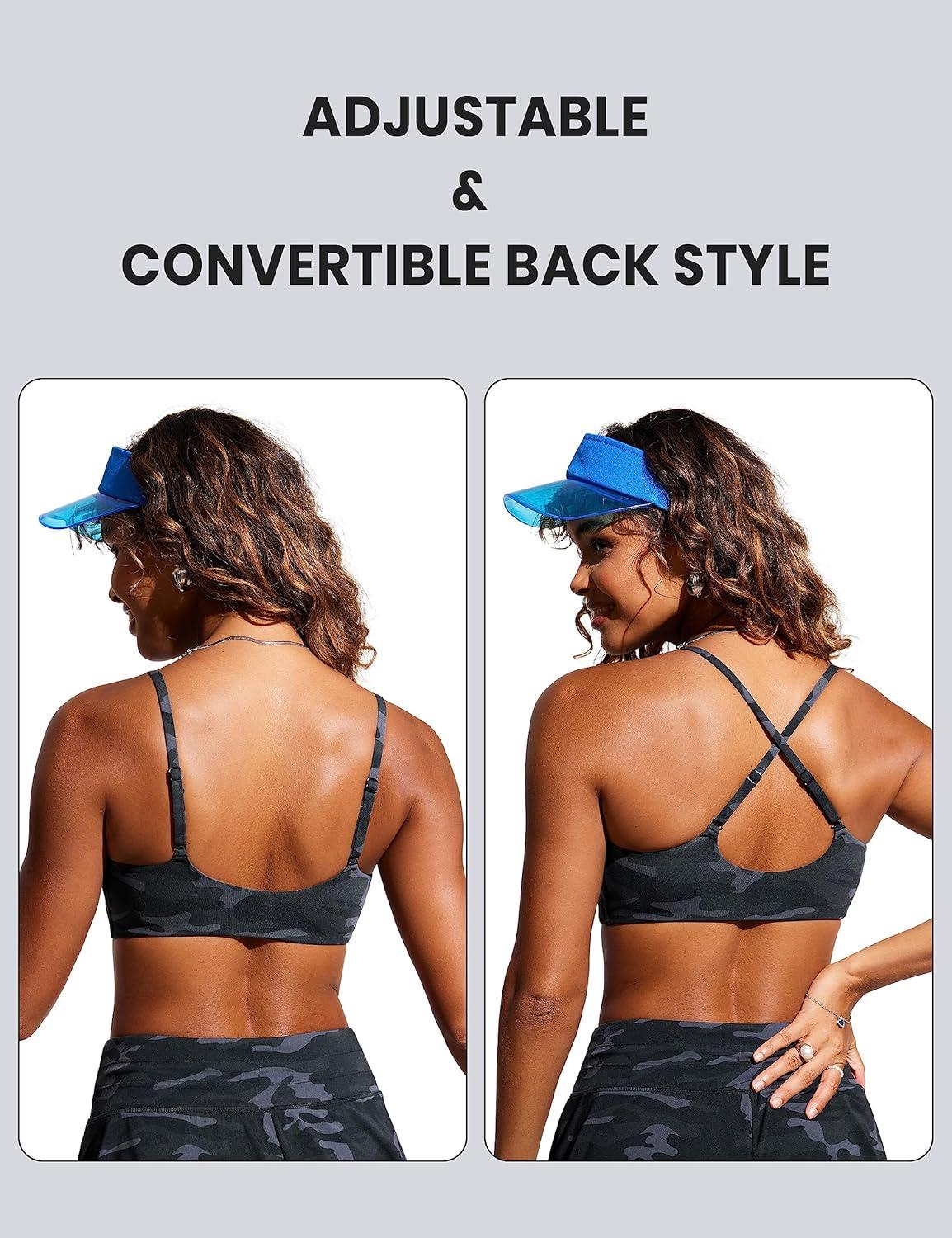 imageCRZ YOGA DDD Scoop Neck Bikini Tops for Women Padded Adjustable Spaghetti Straps Bathing Swimsuit Sports BraJungle Camouflage Gray