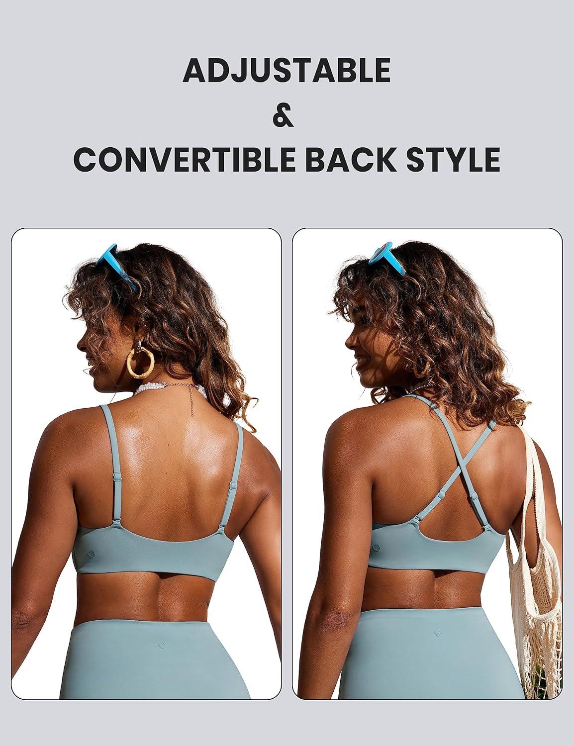 imageCRZ YOGA DDD Scoop Neck Bikini Tops for Women Padded Adjustable Spaghetti Straps Bathing Swimsuit Sports BraLight Grayish Blue