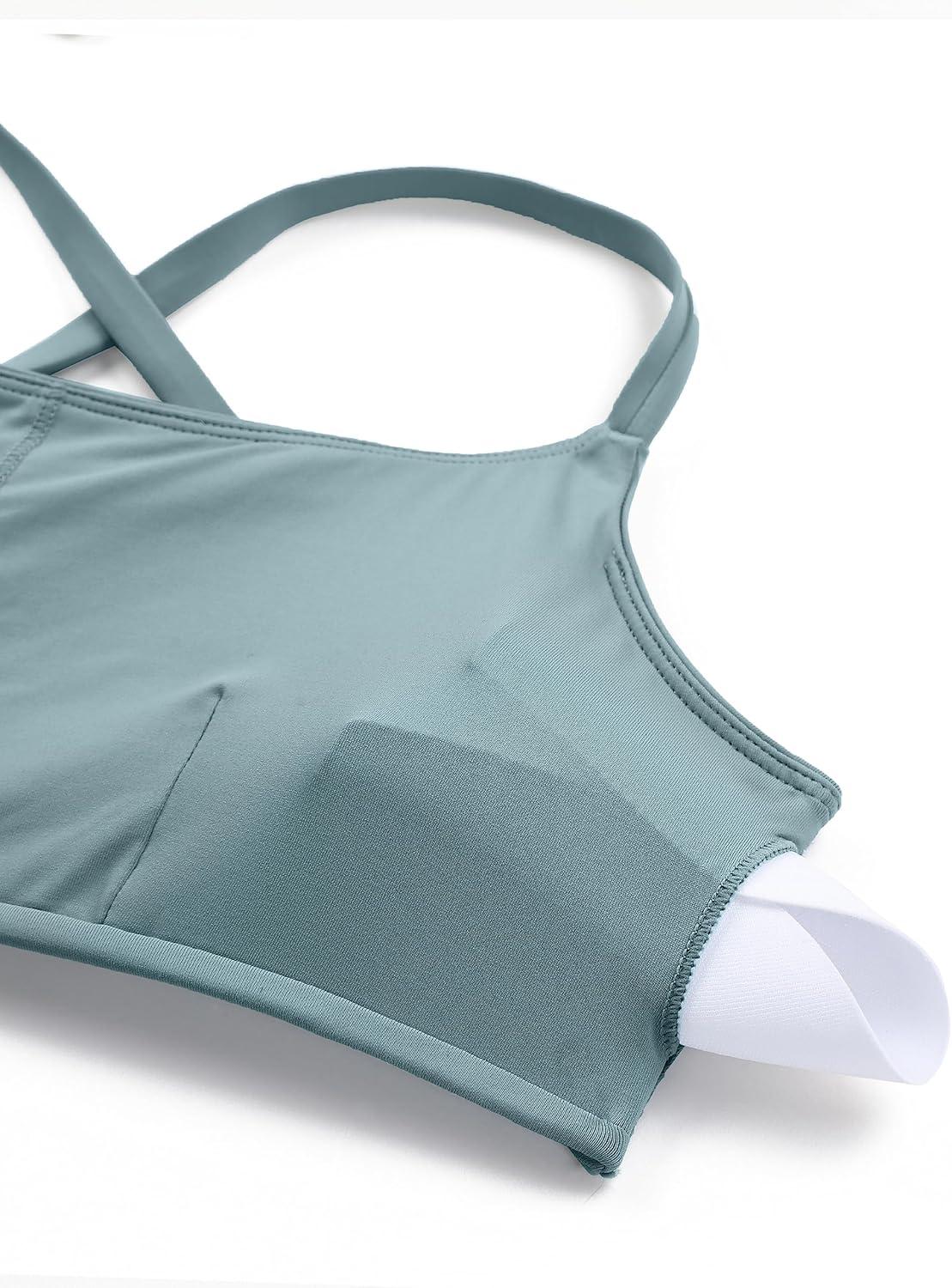 imageCRZ YOGA DDD Scoop Neck Bikini Tops for Women Padded Adjustable Spaghetti Straps Bathing Swimsuit Sports BraLight Grayish Blue