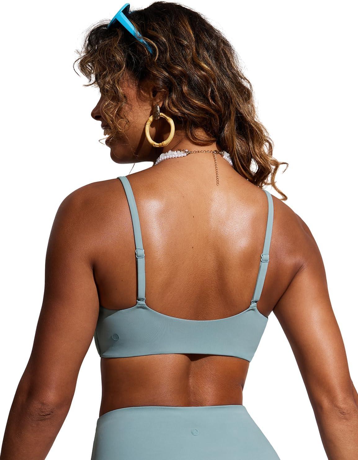 imageCRZ YOGA DDD Scoop Neck Bikini Tops for Women Padded Adjustable Spaghetti Straps Bathing Swimsuit Sports BraLight Grayish Blue