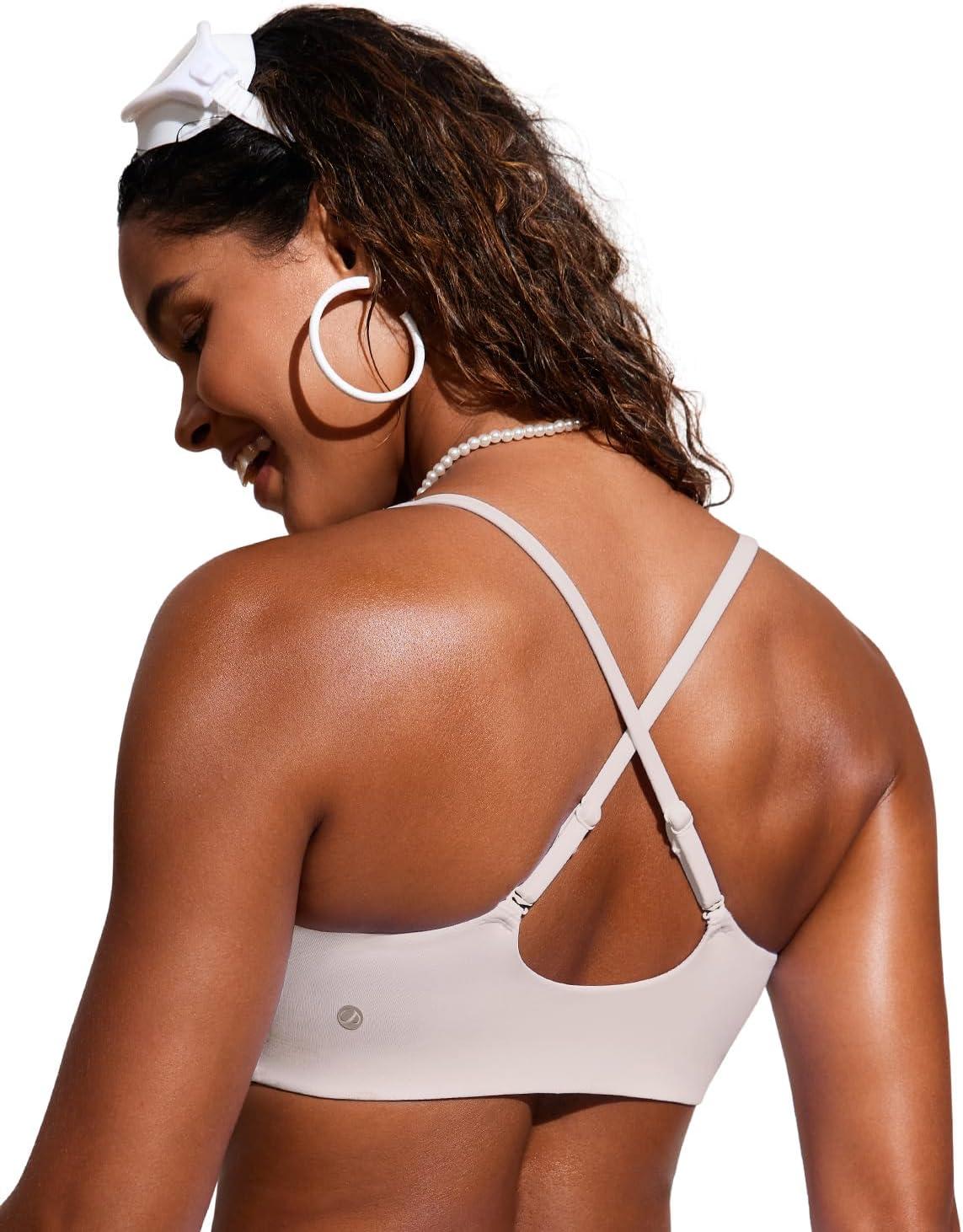 imageCRZ YOGA DDD Scoop Neck Bikini Tops for Women Padded Adjustable Spaghetti Straps Bathing Swimsuit Sports BraMilky White Bone