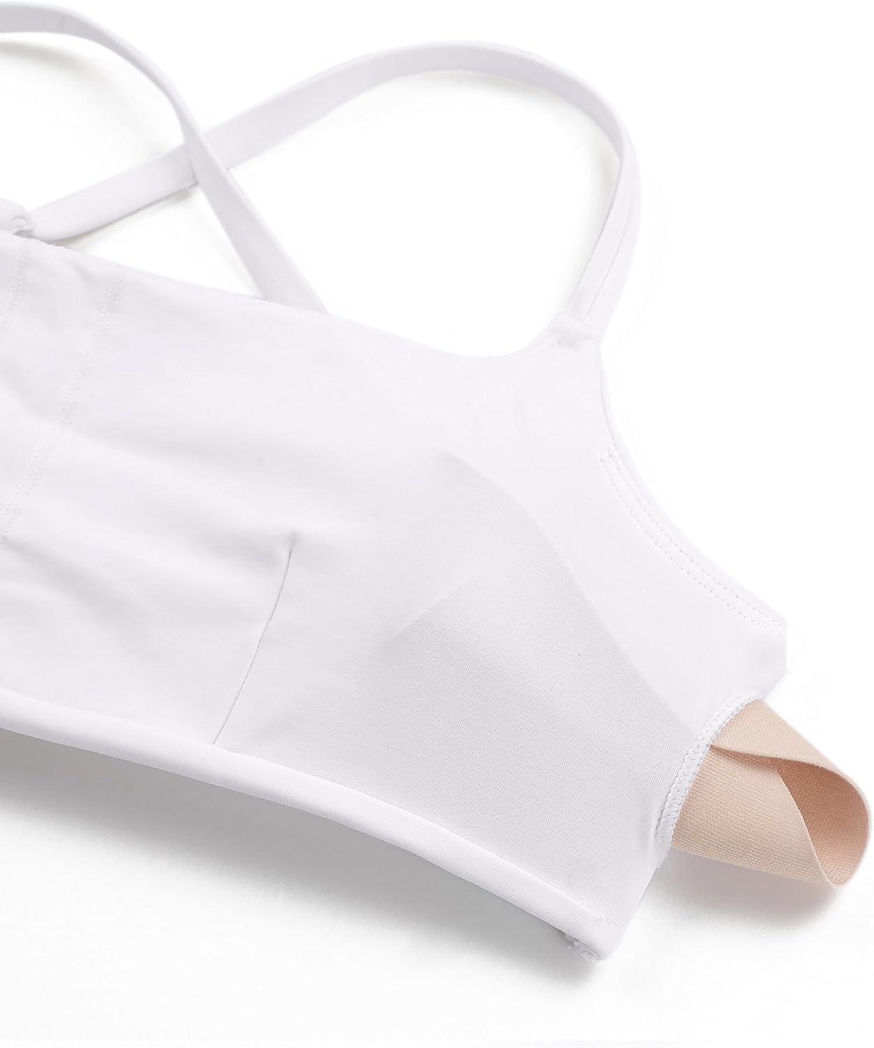 imageCRZ YOGA DDD Scoop Neck Bikini Tops for Women Padded Adjustable Spaghetti Straps Bathing Swimsuit Sports BraWhite