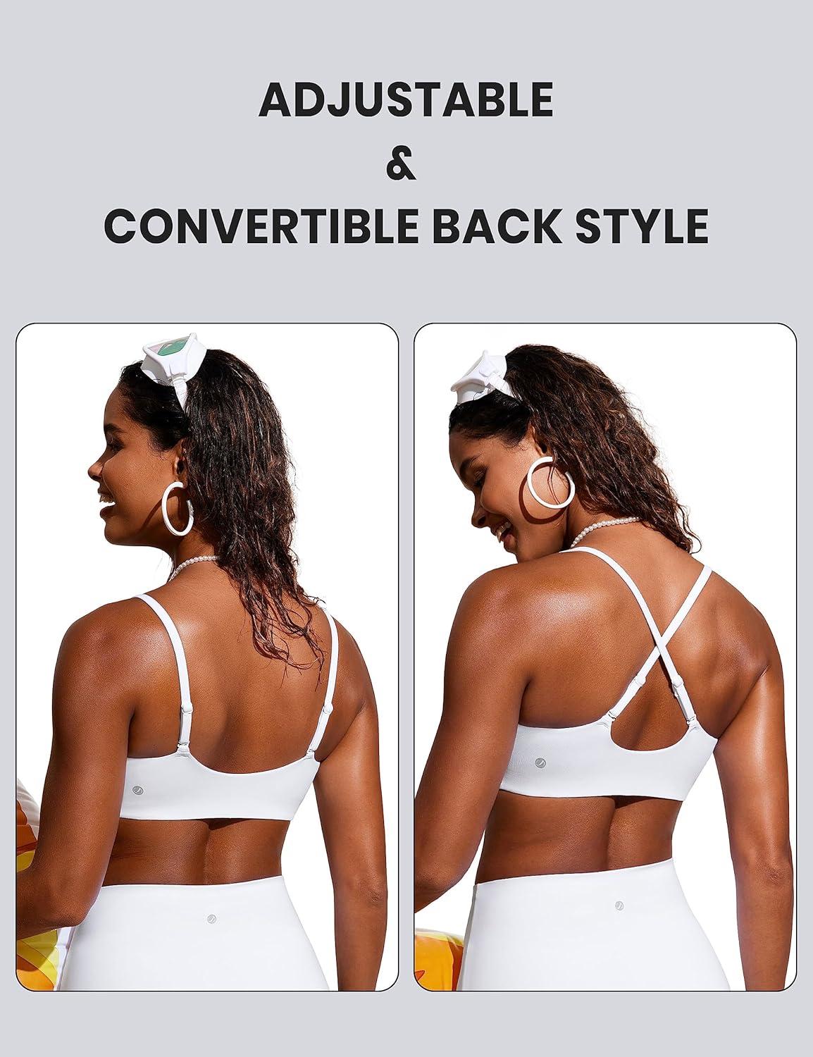 imageCRZ YOGA DDD Scoop Neck Bikini Tops for Women Padded Adjustable Spaghetti Straps Bathing Swimsuit Sports BraWhite