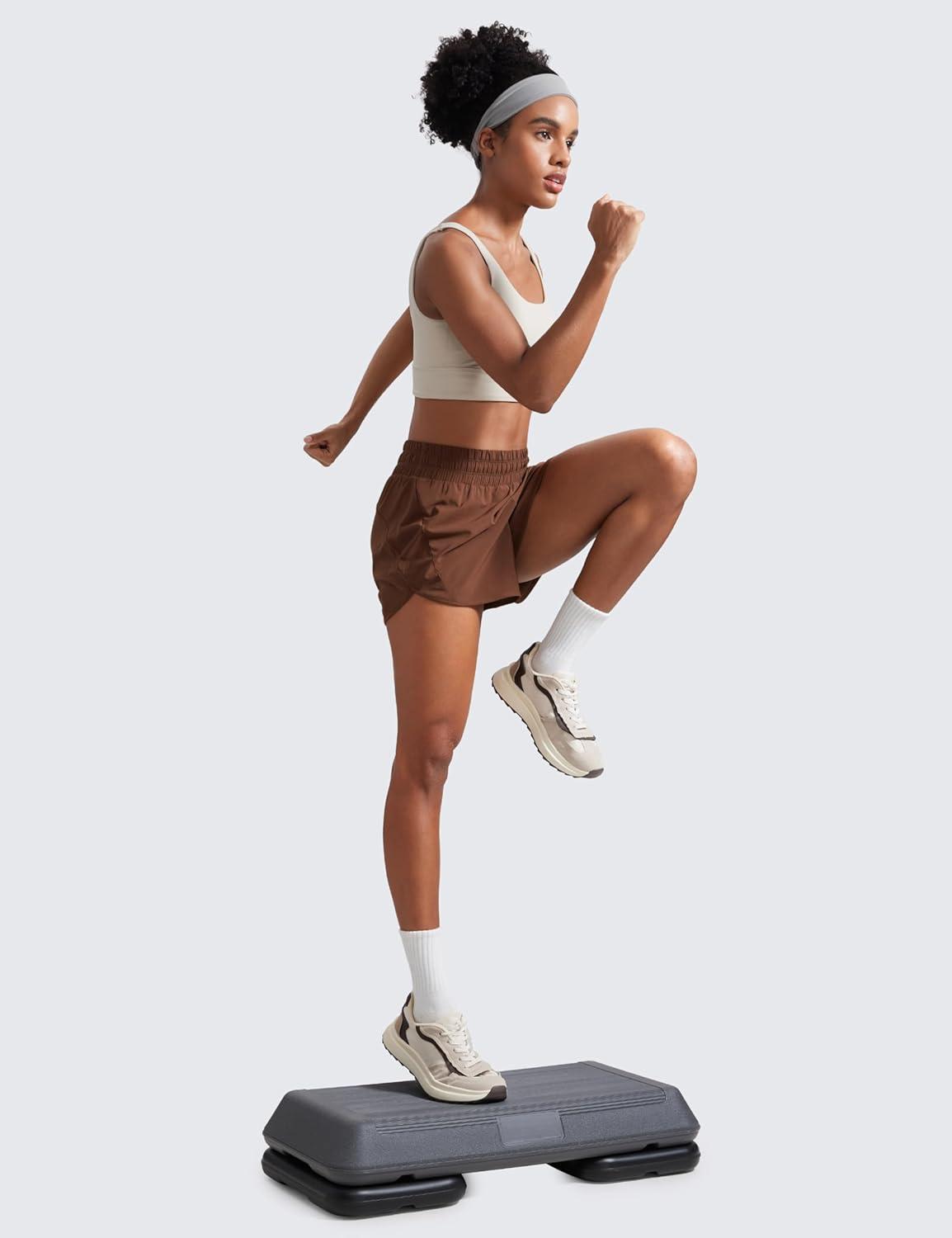 imageCRZ YOGA Dolphin Athletic Shorts for Women 5quot High Waisted Quick Dry for Running Workout Gym Track with Zip PocketCoffee Brown