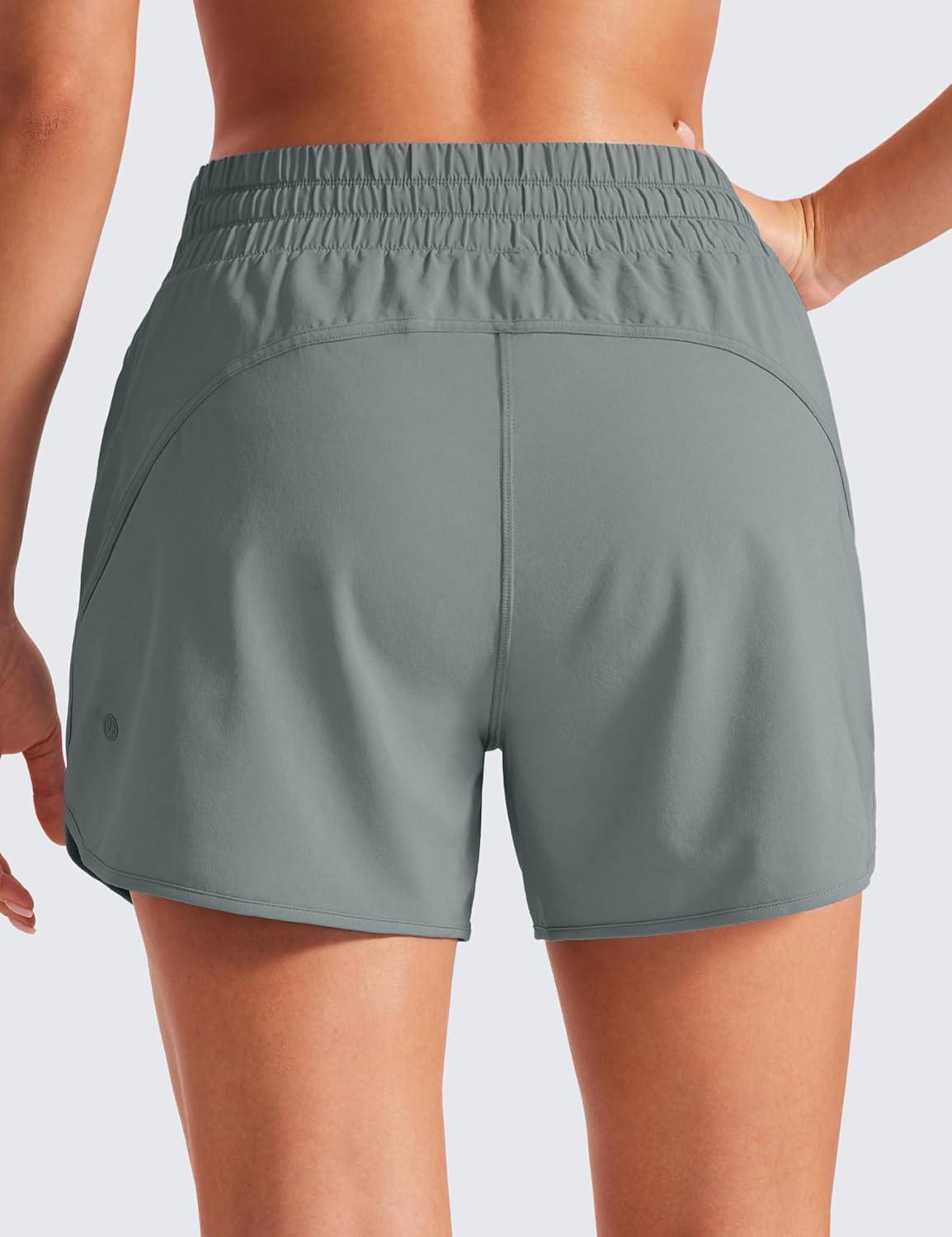 imageCRZ YOGA Dolphin Athletic Shorts for Women 5quot High Waisted Quick Dry for Running Workout Gym Track with Zip PocketGrey Sage