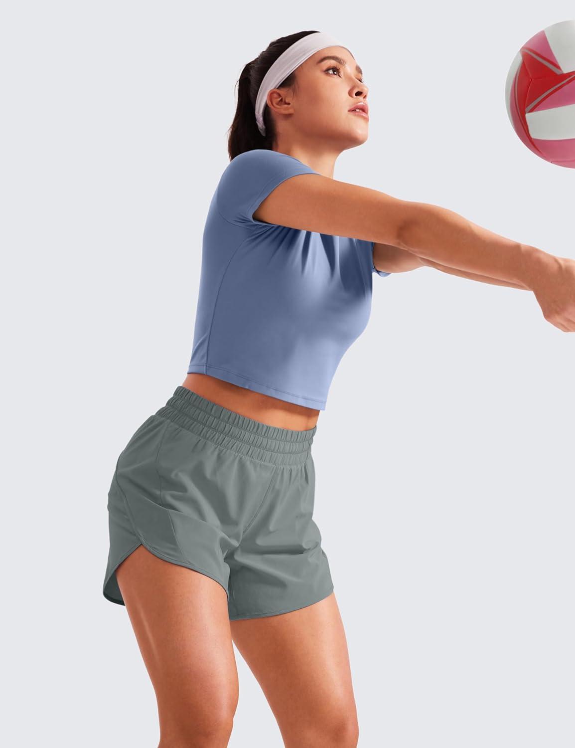 imageCRZ YOGA Dolphin Athletic Shorts for Women 5quot High Waisted Quick Dry for Running Workout Gym Track with Zip PocketGrey Sage