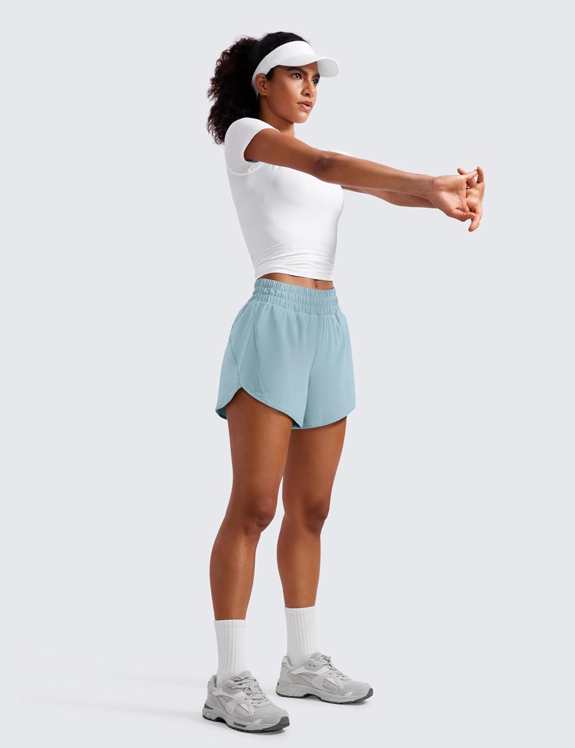 imageCRZ YOGA Dolphin Athletic Shorts for Women 5quot High Waisted Quick Dry for Running Workout Gym Track with Zip PocketLight Grayish Blue