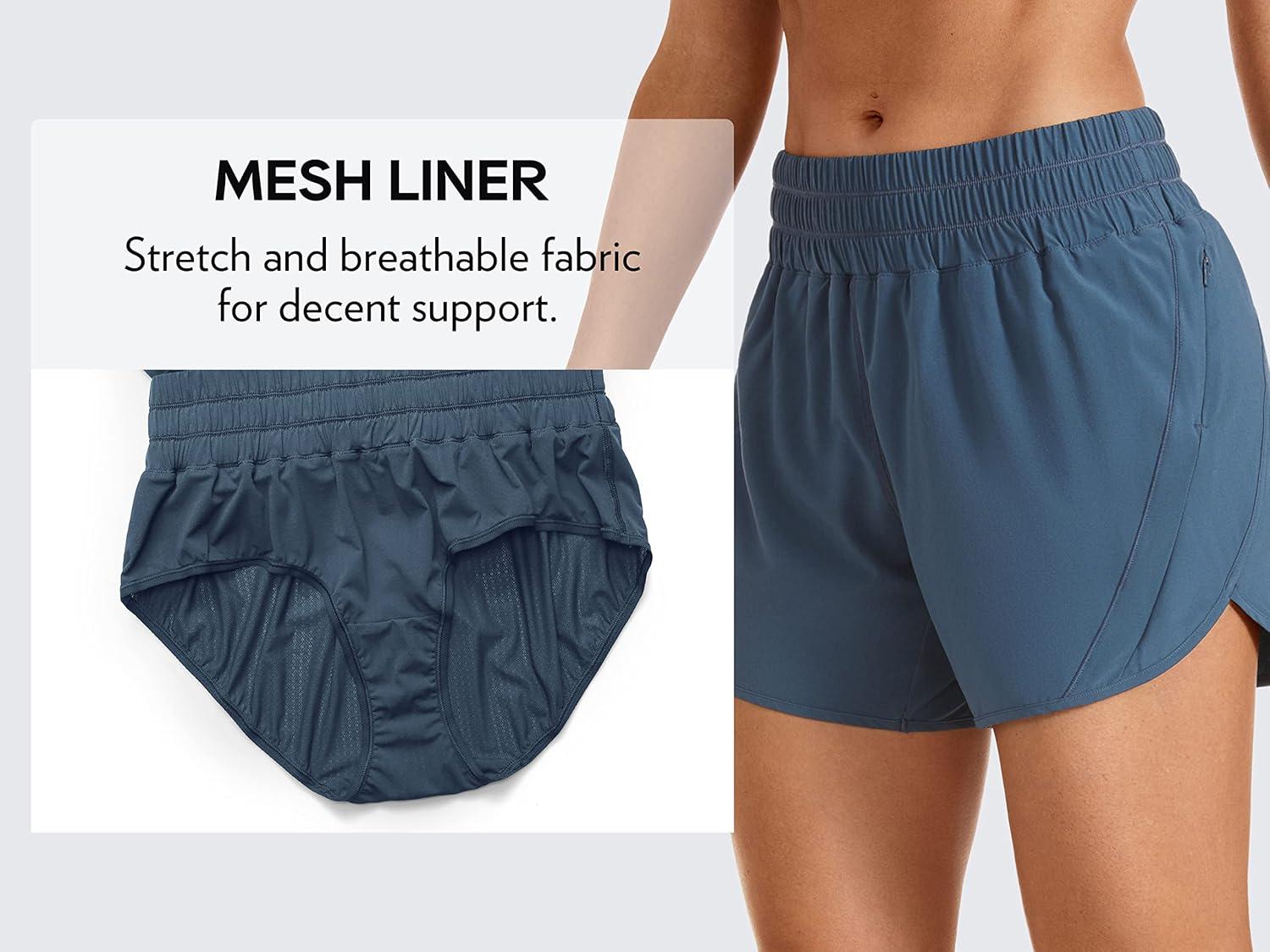 imageCRZ YOGA Dolphin Athletic Shorts for Women 5quot High Waisted Quick Dry for Running Workout Gym Track with Zip PocketStelindigo Blue