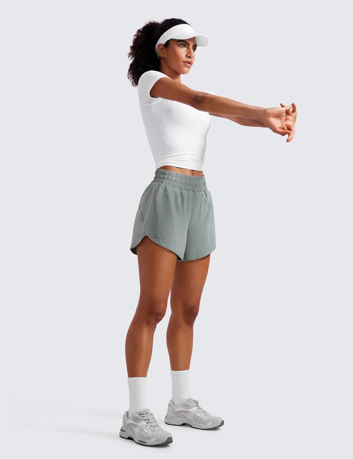 imageCRZ YOGA Dolphin Athletic Shorts for Women 5quot High Waisted Quick Dry for Running Workout Gym Track with Zip PocketSterling