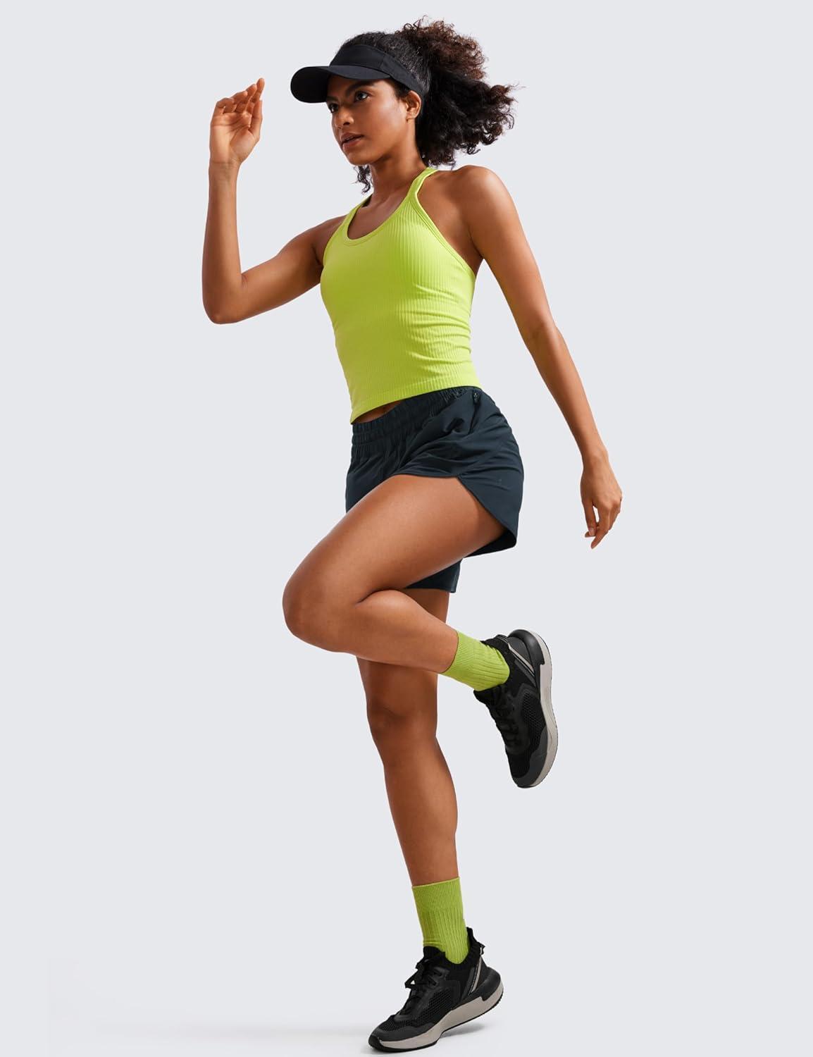 imageCRZ YOGA Dolphin Athletic Shorts for Women 5quot High Waisted Quick Dry for Running Workout Gym Track with Zip PocketTrue Navy