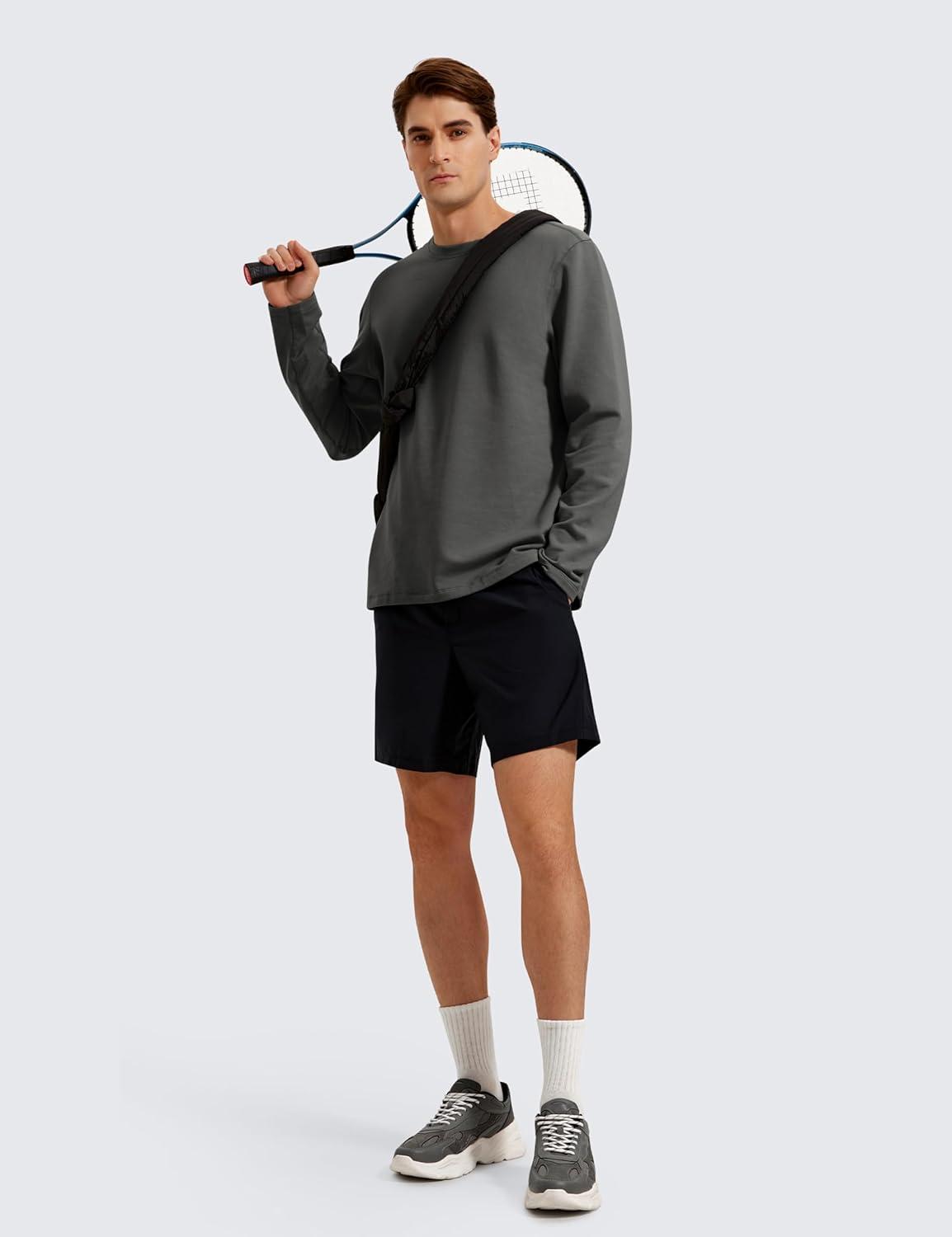 imageCRZ YOGA Fleece Crewneck Sweatshirt for Men Long Sleeve Breathable Workout Casual Pullover Basic Sweat ShirtsAnthracite