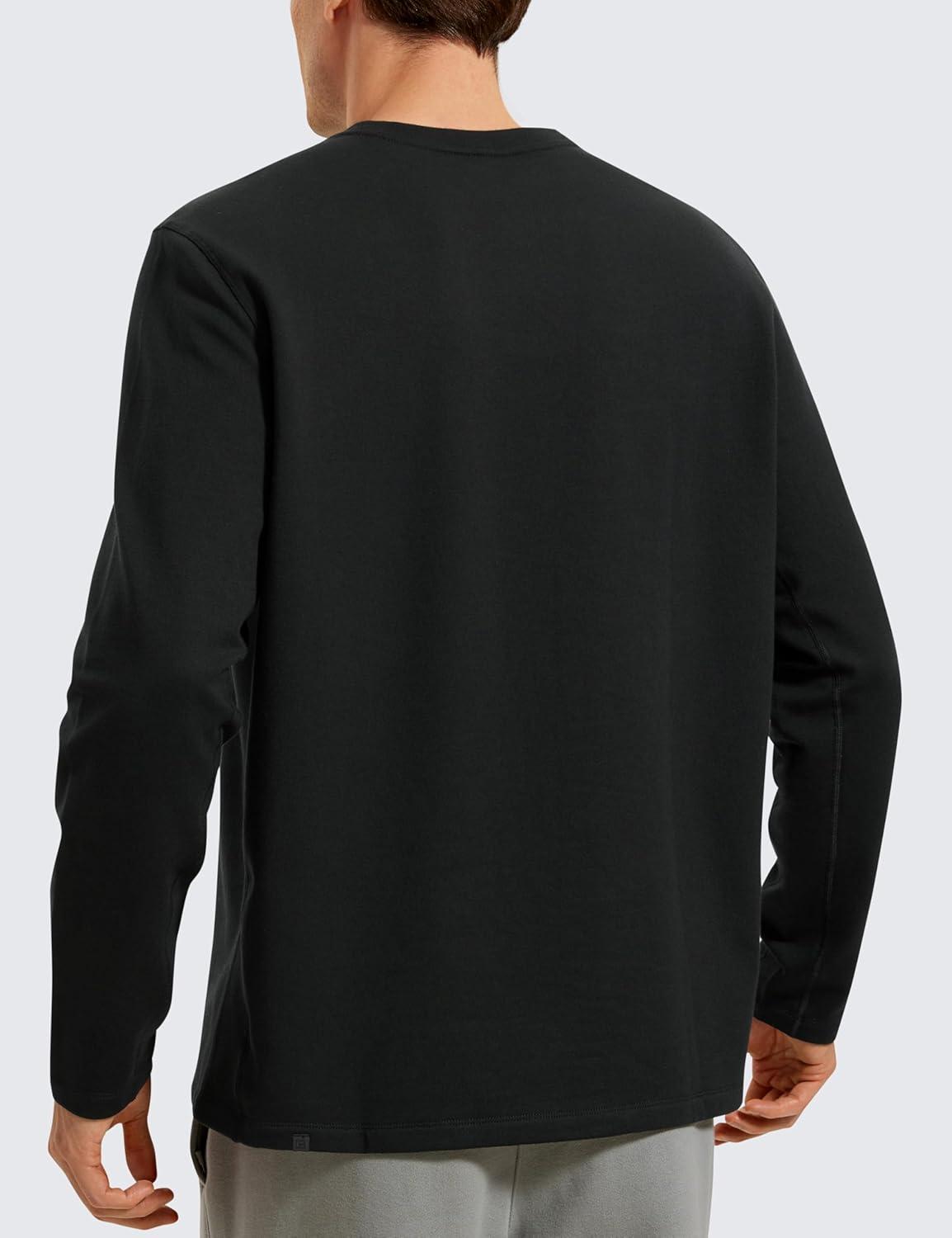 imageCRZ YOGA Fleece Crewneck Sweatshirt for Men Long Sleeve Breathable Workout Casual Pullover Basic Sweat ShirtsBlack