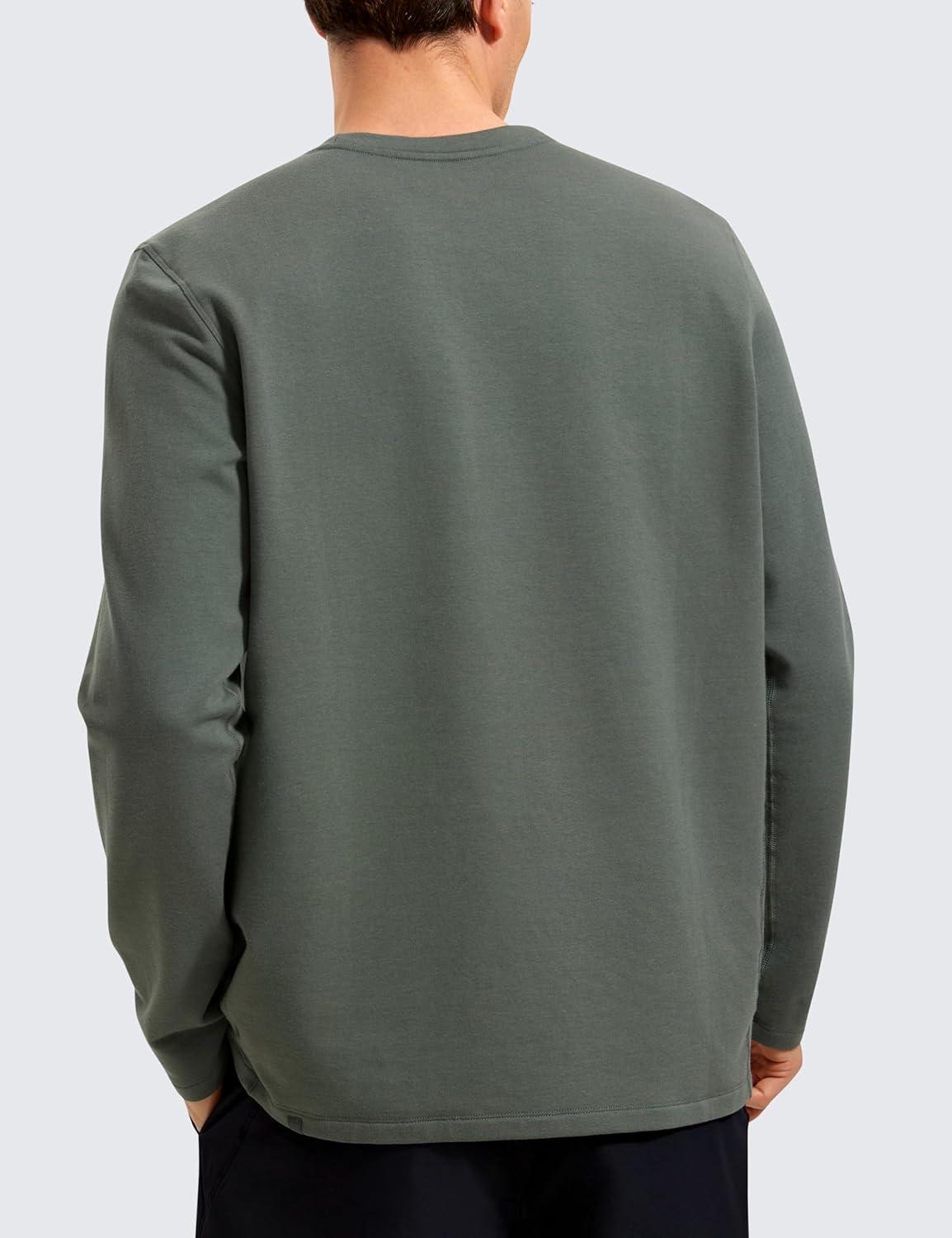 imageCRZ YOGA Fleece Crewneck Sweatshirt for Men Long Sleeve Breathable Workout Casual Pullover Basic Sweat ShirtsGrey Sage