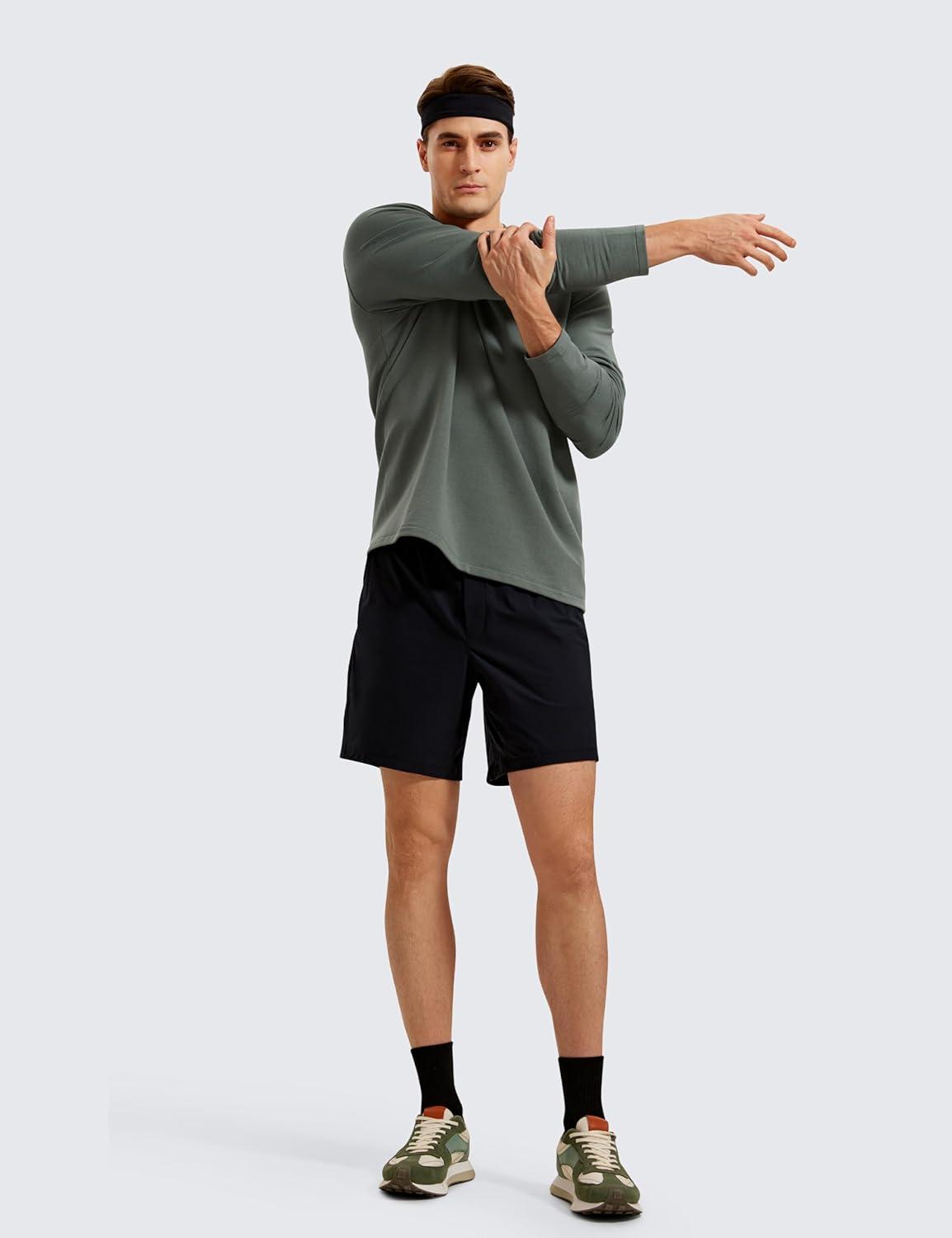 imageCRZ YOGA Fleece Crewneck Sweatshirt for Men Long Sleeve Breathable Workout Casual Pullover Basic Sweat ShirtsGrey Sage