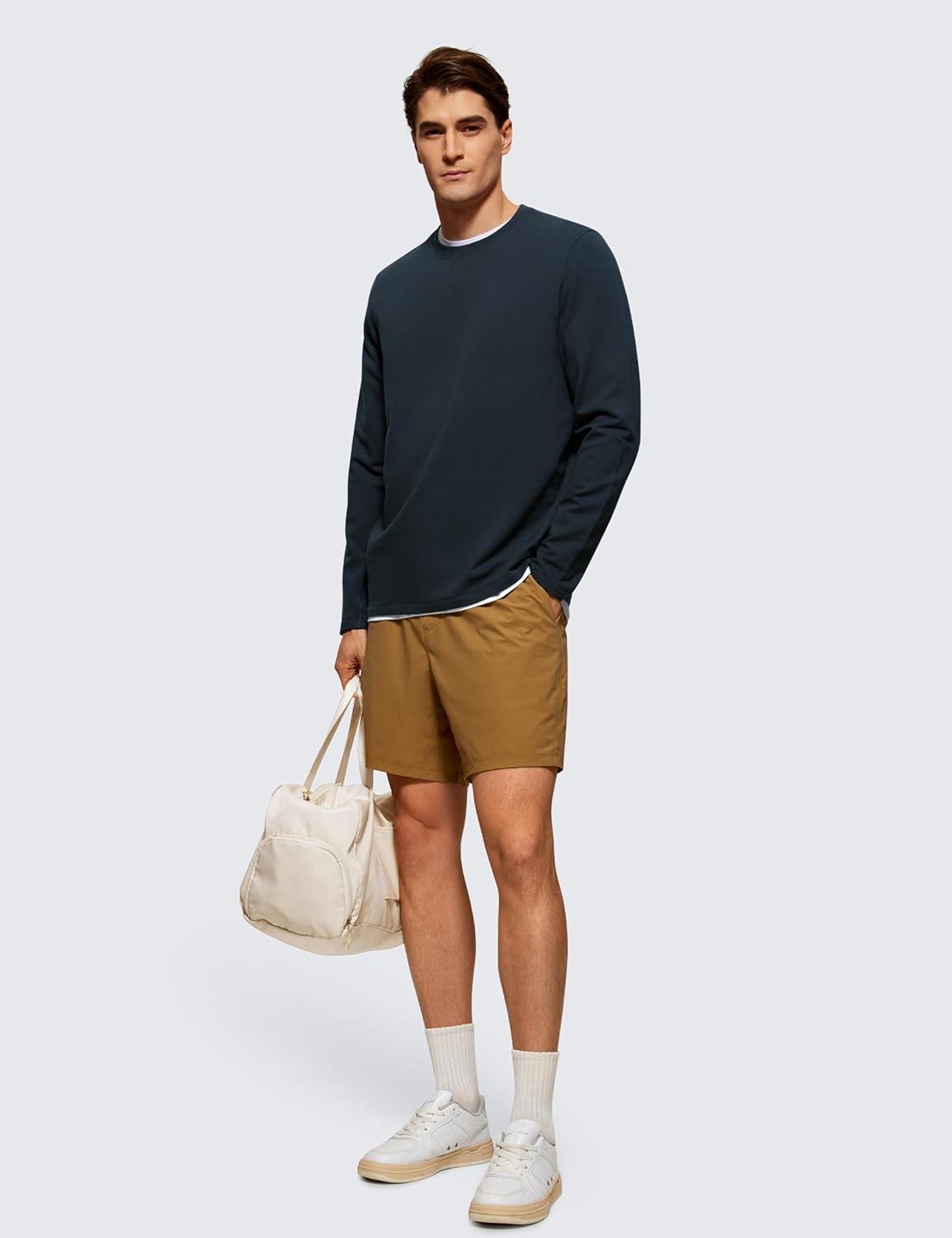 imageCRZ YOGA Fleece Crewneck Sweatshirt for Men Long Sleeve Breathable Workout Casual Pullover Basic Sweat ShirtsTrue Navy