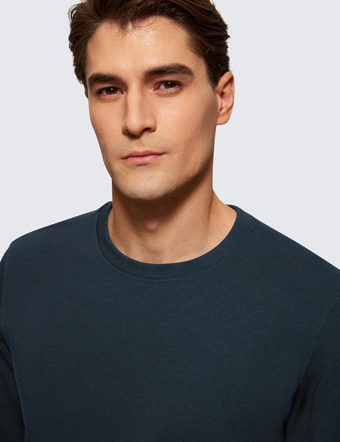 imageCRZ YOGA Fleece Crewneck Sweatshirt for Men Long Sleeve Breathable Workout Casual Pullover Basic Sweat ShirtsTrue Navy