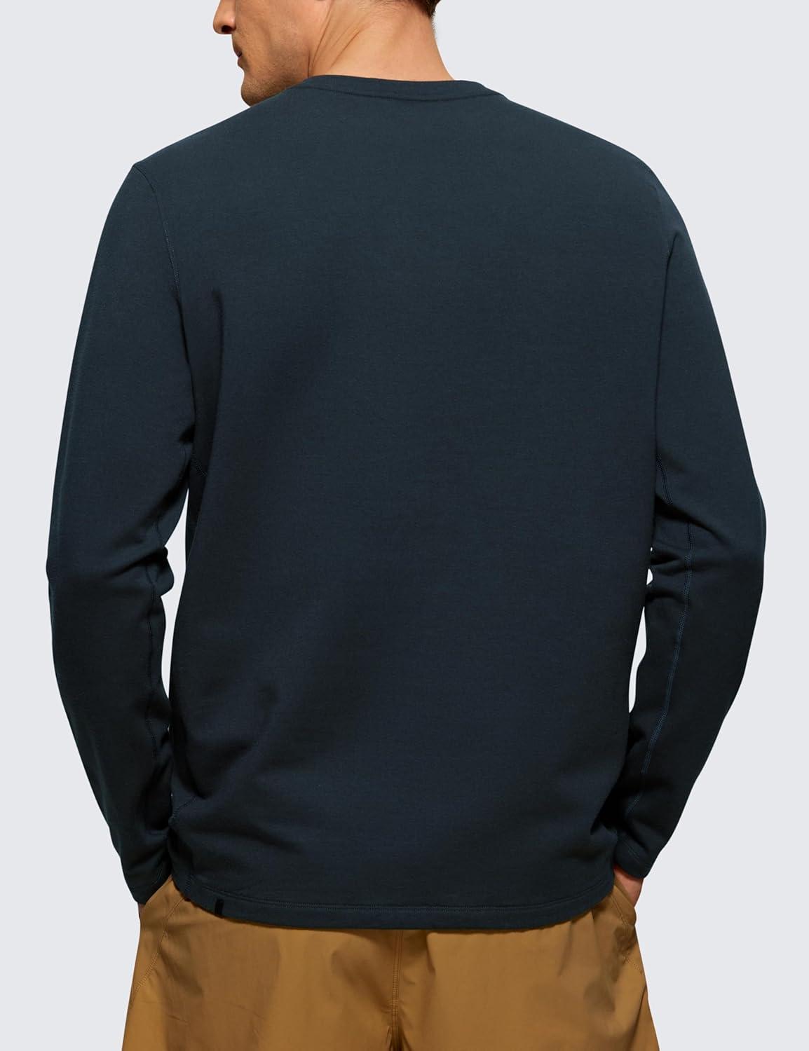 imageCRZ YOGA Fleece Crewneck Sweatshirt for Men Long Sleeve Breathable Workout Casual Pullover Basic Sweat ShirtsTrue Navy