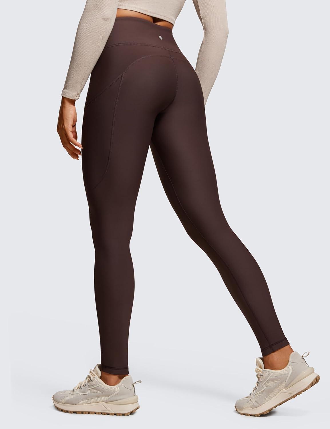 imageCRZ YOGA Fleece Lined Leggings Pockets 28 Thermal Casual Lounge Workout Womens Yoga Full Length Pants Winter WarmHot Fudge Brown