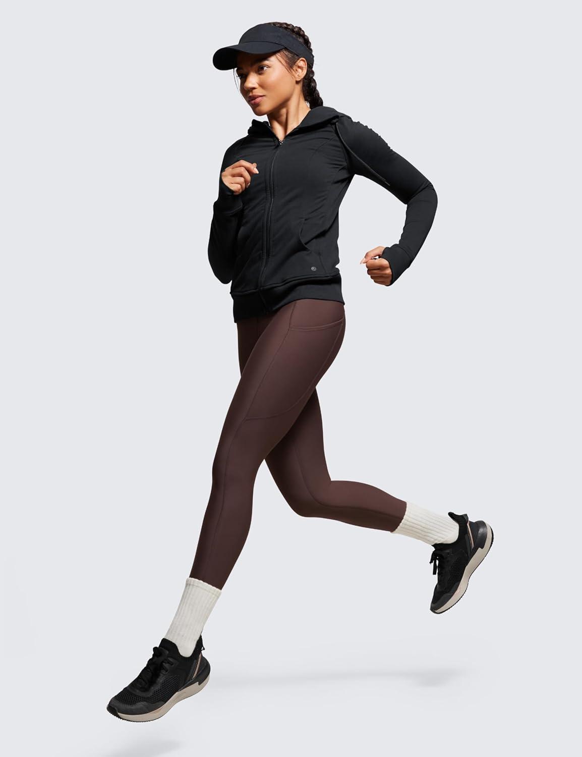 imageCRZ YOGA Fleece Lined Leggings Pockets 28 Thermal Casual Lounge Workout Womens Yoga Full Length Pants Winter WarmHot Fudge Brown