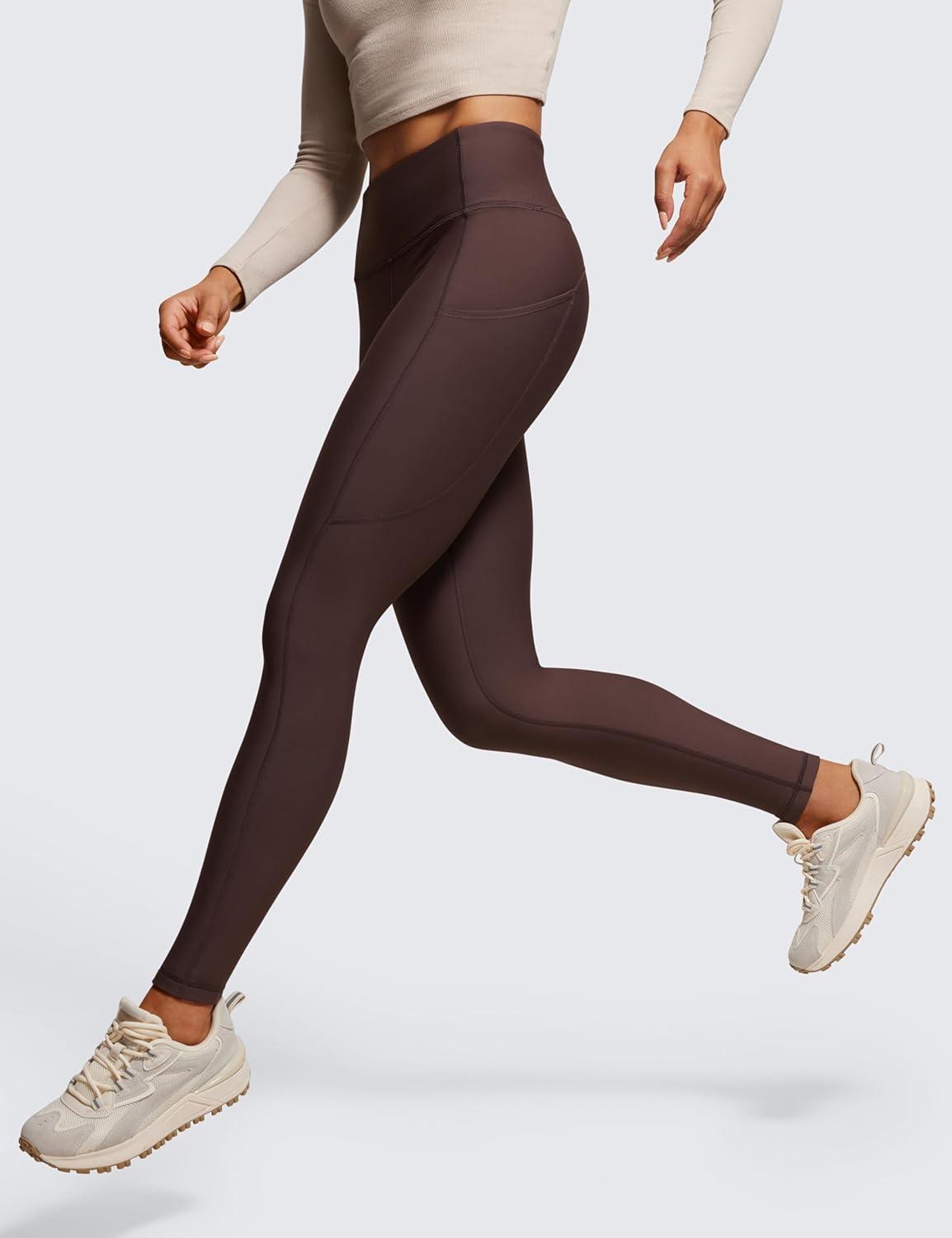 imageCRZ YOGA Fleece Lined Leggings Pockets 28 Thermal Casual Lounge Workout Womens Yoga Full Length Pants Winter WarmHot Fudge Brown