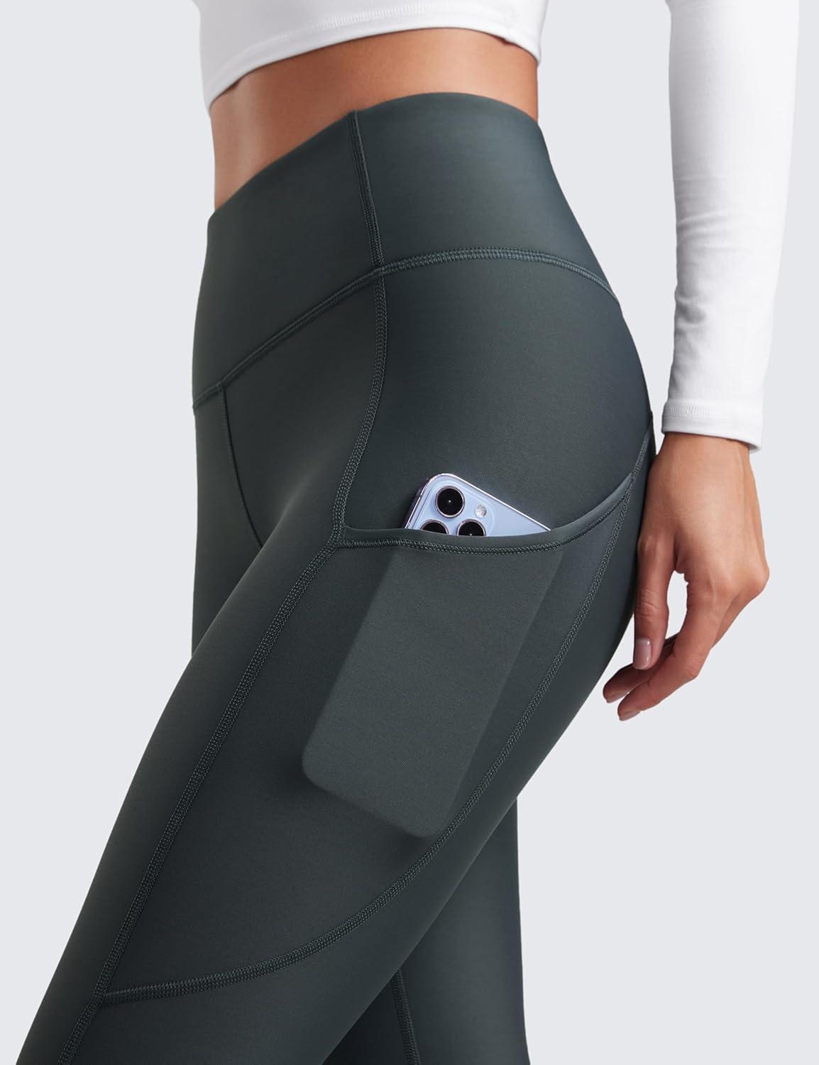 imageCRZ YOGA Fleece Lined Leggings Pockets 28 Thermal Casual Lounge Workout Womens Yoga Full Length Pants Winter WarmMelanite