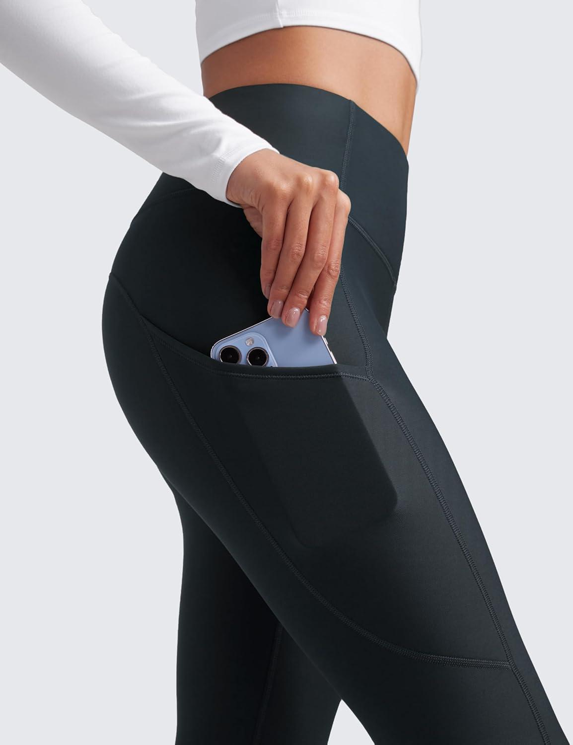 imageCRZ YOGA Fleece Lined Leggings Pockets 28 Thermal Casual Lounge Workout Womens Yoga Full Length Pants Winter WarmTrue Navy