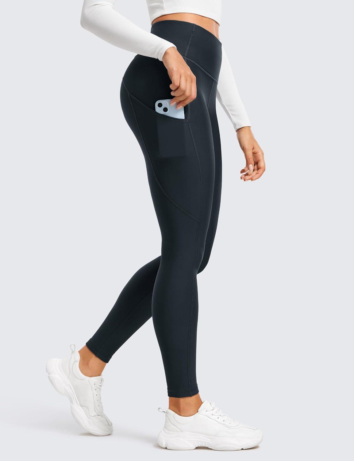 imageCRZ YOGA Fleece Lined Leggings Pockets 28 Thermal Casual Lounge Workout Womens Yoga Full Length Pants Winter WarmTrue Navy