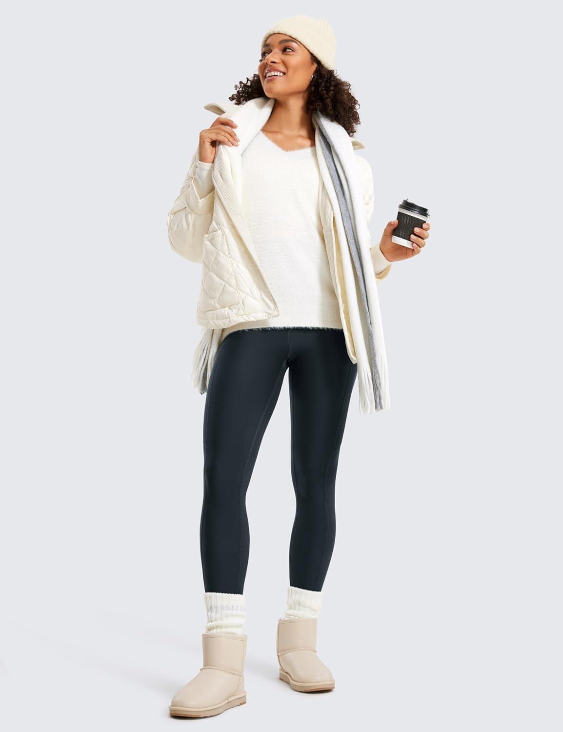 imageCRZ YOGA Fleece Lined Leggings Pockets 28 Thermal Casual Lounge Workout Womens Yoga Full Length Pants Winter WarmTrue Navy