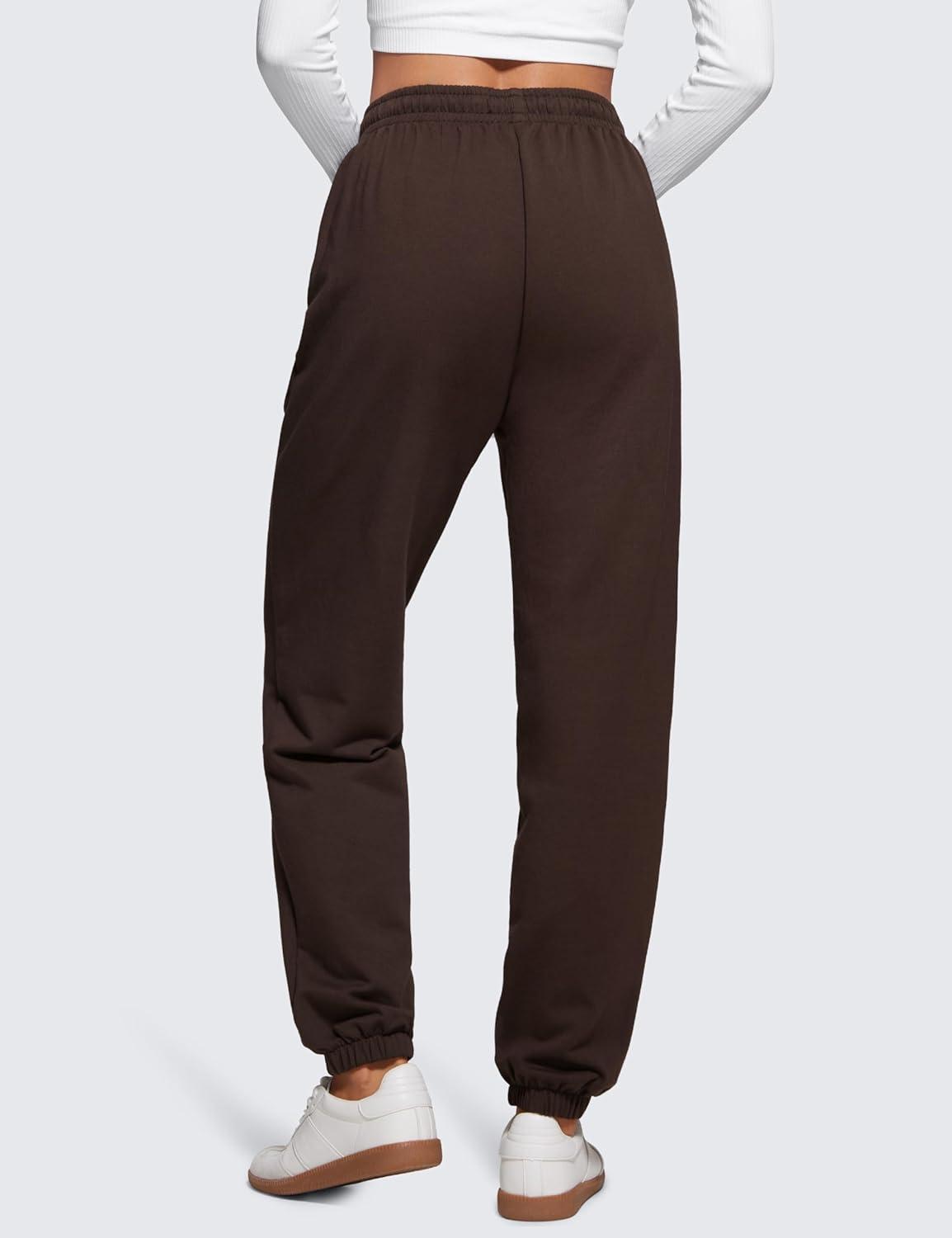 imageCRZ YOGA Fleece Sweatpants Women Cotton Joggers High Waisted Lounge Casual Travel Elastic Bottom Pants with PocketsHot Fudge Brown