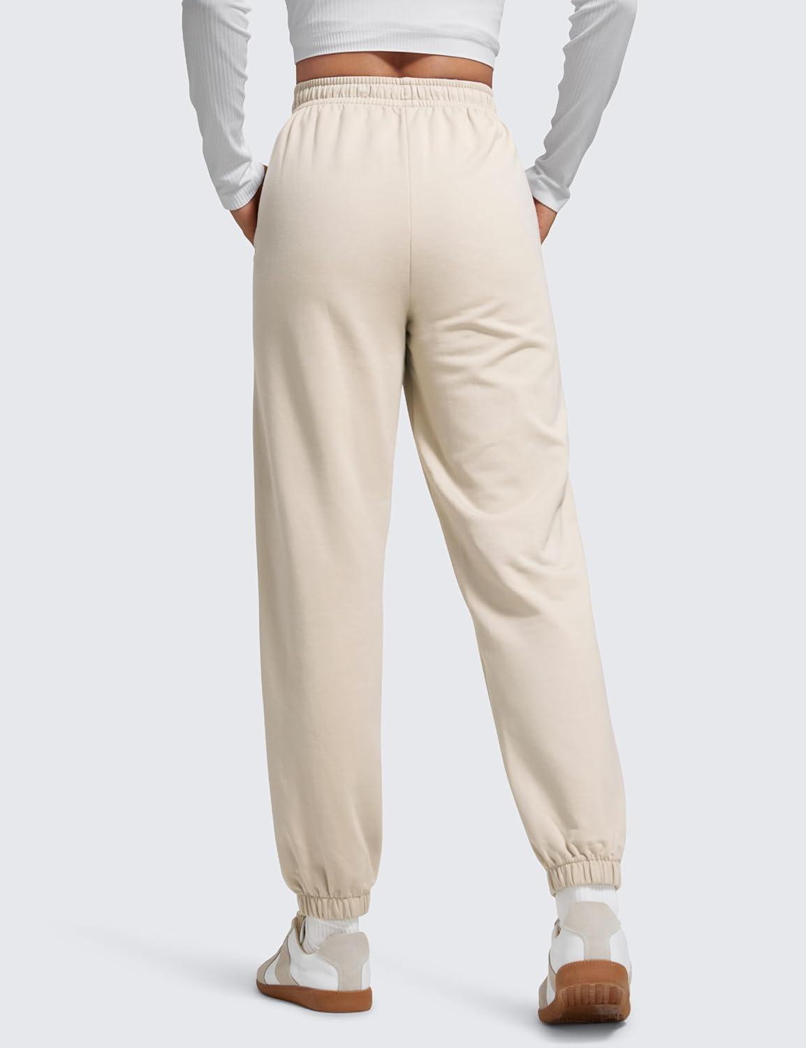 imageCRZ YOGA Fleece Sweatpants Women Cotton Joggers High Waisted Lounge Casual Travel Elastic Bottom Pants with PocketsMojave Tan